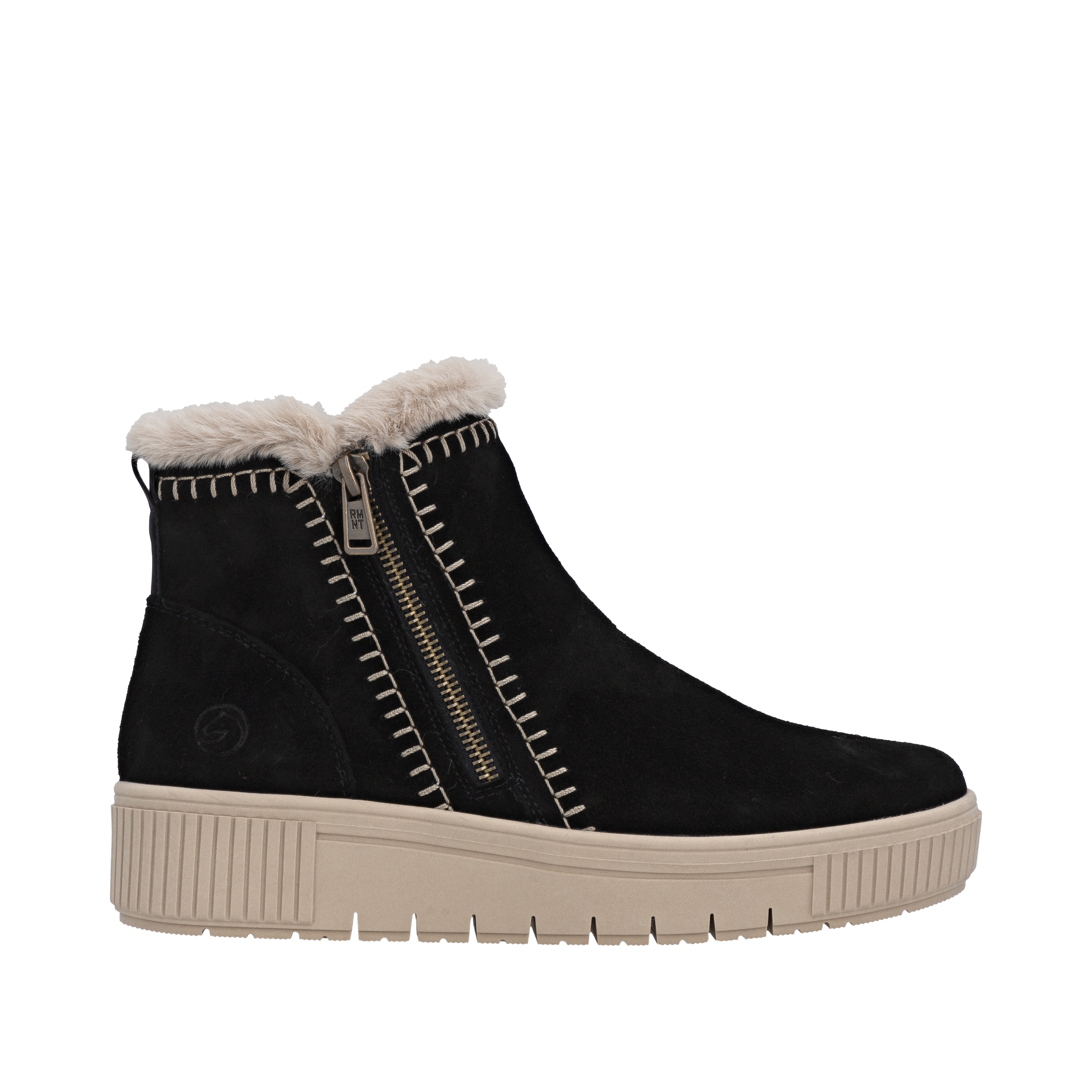 Remonte Winterboots »Elisabeth Hurley-Collection«, Winterstiefelette, Plateauboots mit Fellimitat-Besatz und Softfußbett