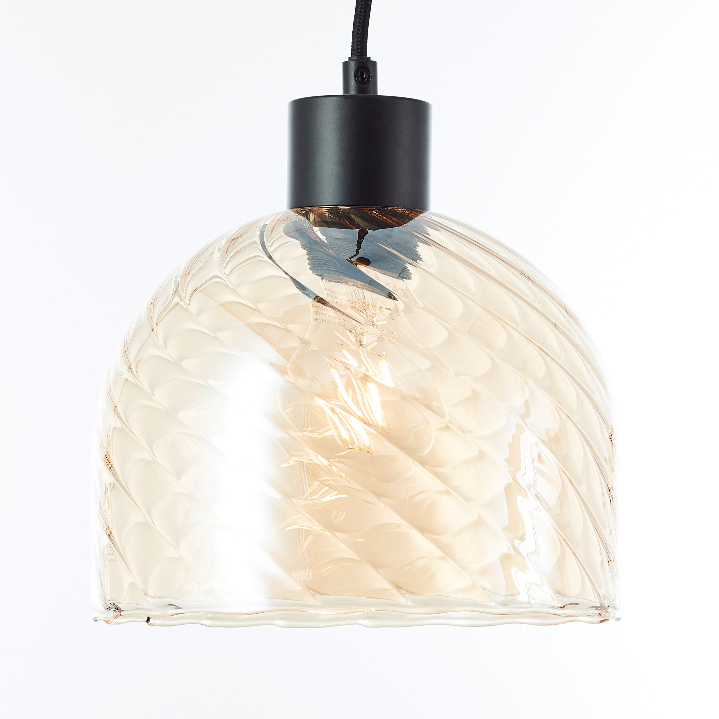 BRILLIANT Pendelleuchte "Casto", schwarz (schwarz, bernstein), 3, Ø 51cm, 1 Stk., Leuchten, 150 x 51 cm, E27, kürzbar, Glas, bernsteinfarben, Pendelleuchte 2