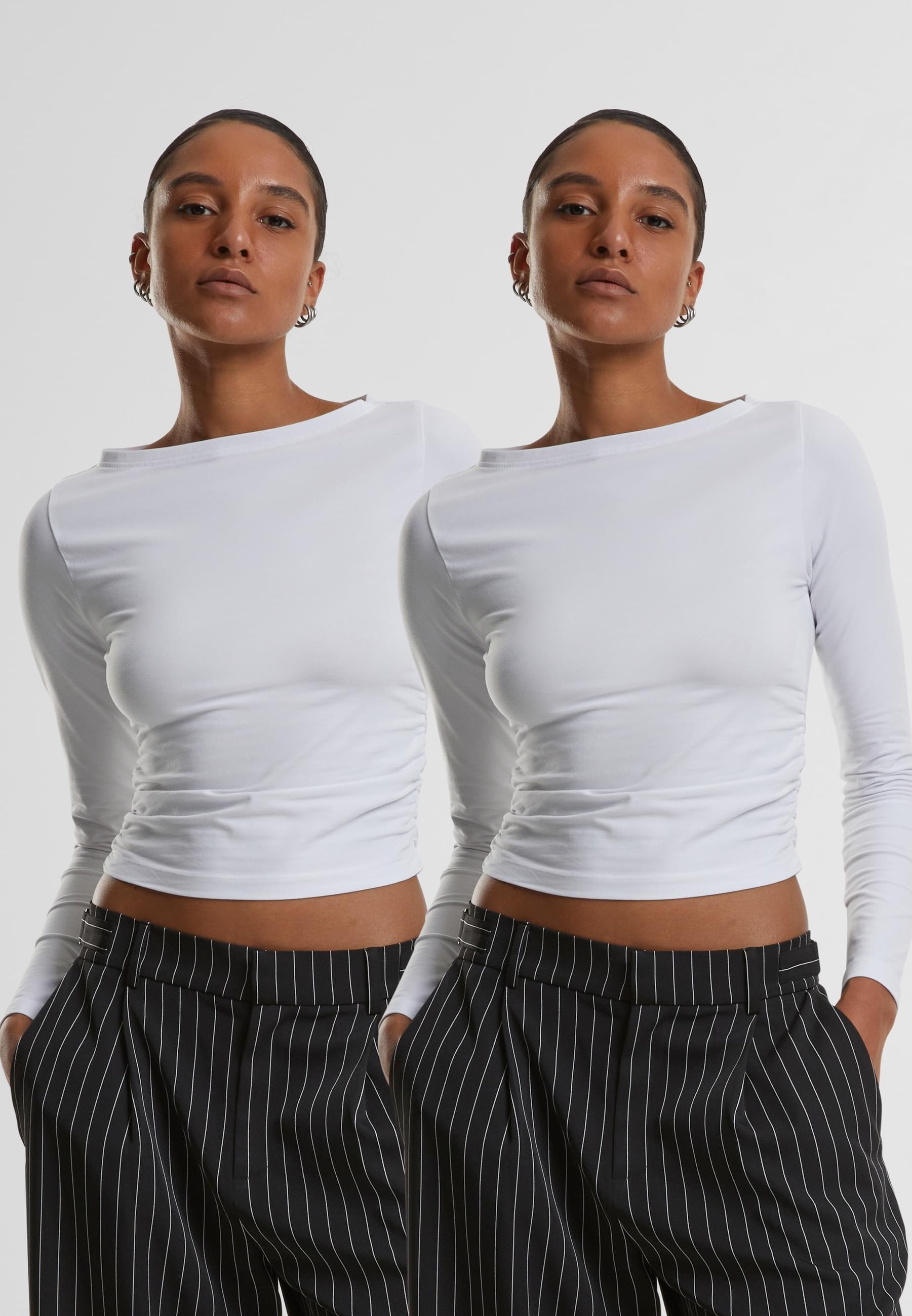 URBAN CLASSICS Longsleeve »Urban Classics Ladies Ruffled Super Slim Longsleeve 2-Pack«, (1 tlg.)