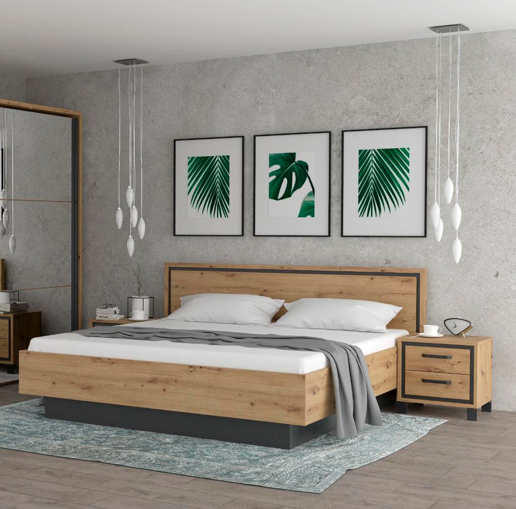 FORTE Bett "Trondheim, Belastbarkeit 250KG, Loft-Stil" melaminbeschichtet