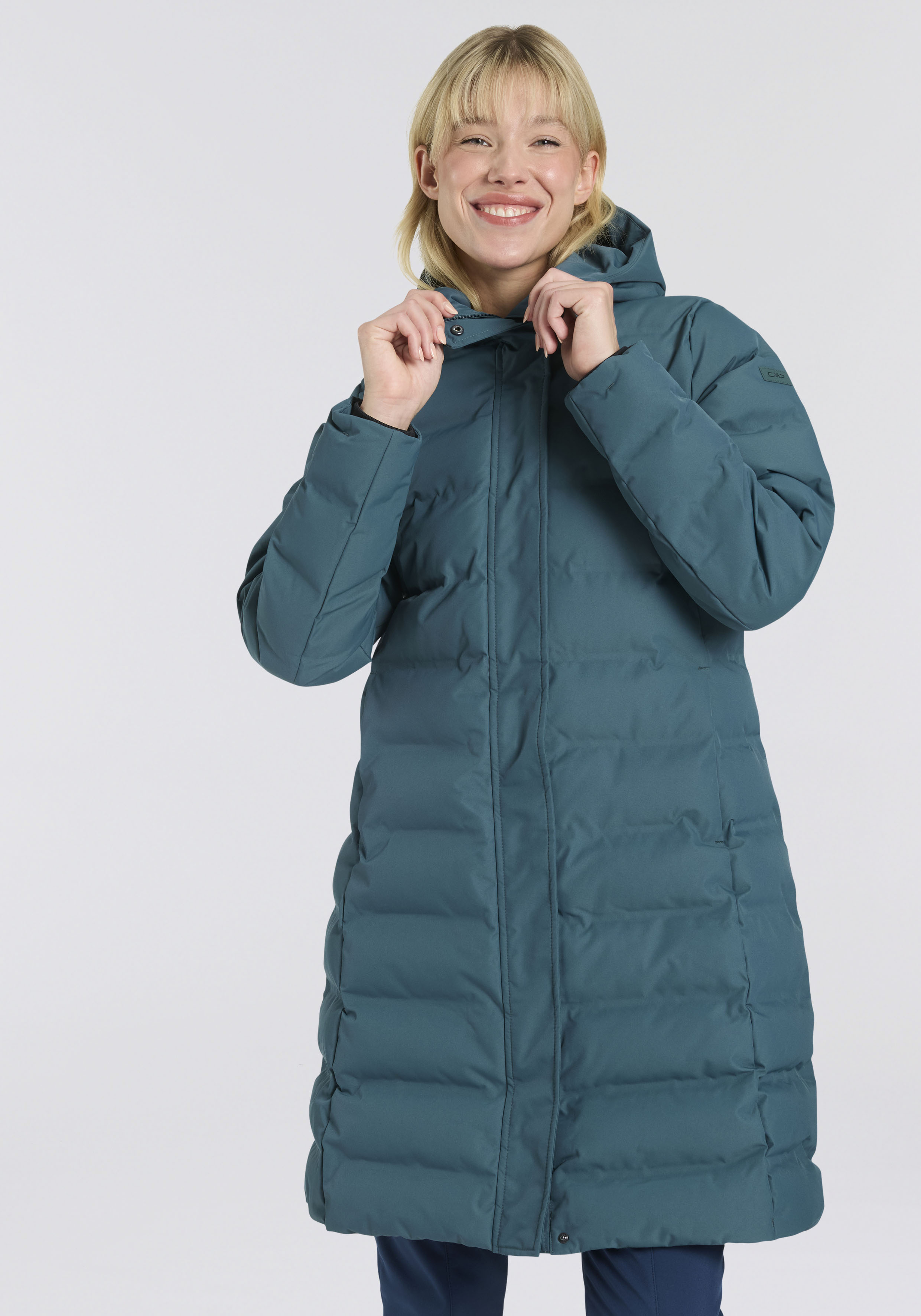 CMP Wintermantel "WOMAN COAT FIX HOOD" wärmend, winddicht, wasserabweisend, mit Kapuze, aus Polyester