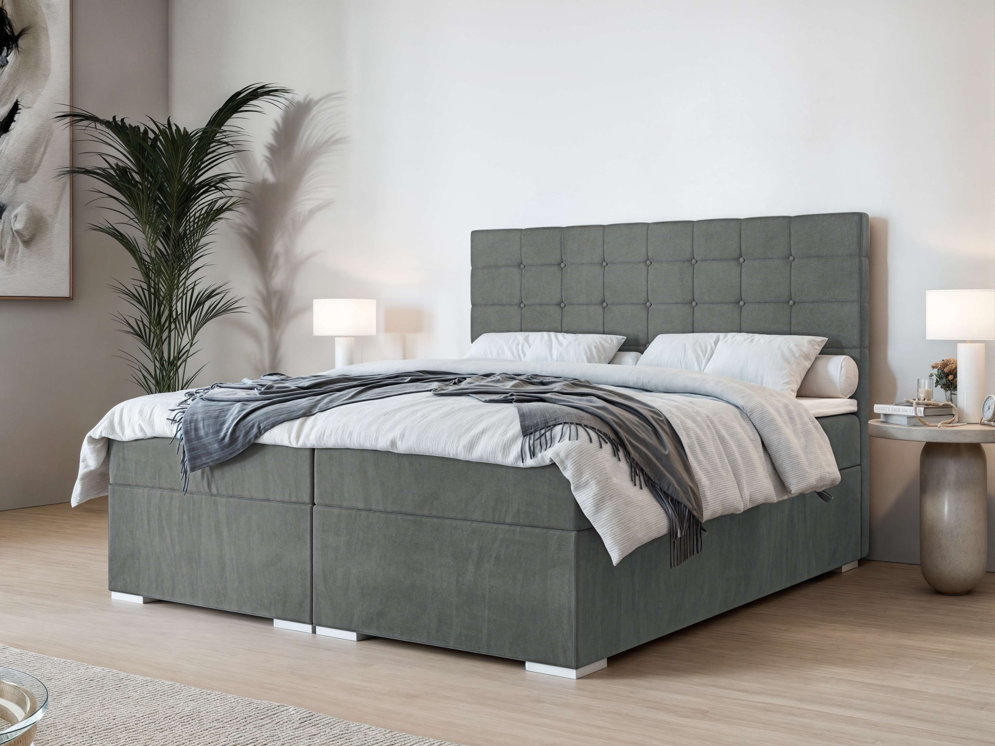 Home affaire "Semla mit Matratze und Topper, in 3 Breiten (140, 160 und 180 cm)" Boxspringbett mit Kopfteil, Bettkasten, Matratze (BFK/TFK) und Topper