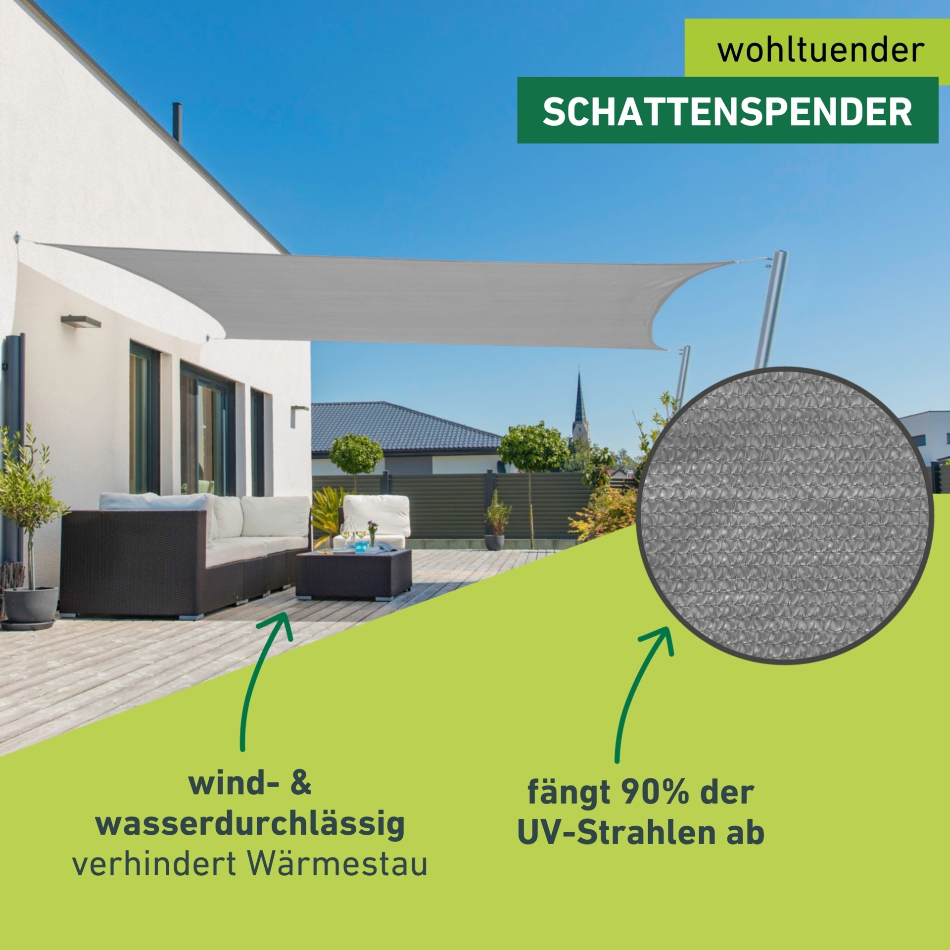 Windhager Sonnensegel »Capri, Rechteckiges Segel zur Beschattung von Garten, Terrasse, Balkon« Sonnenschutz 3 x 4 m, erhältlich in grau, champagner oder reed