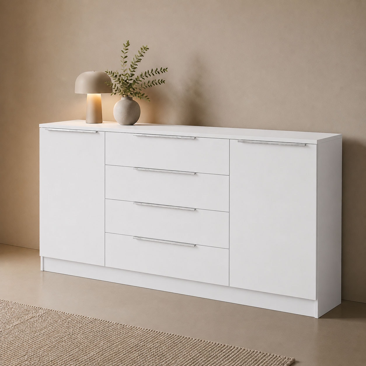 borchardt Möbel Kommode "Oliva, Kommode mit Metallgriffen" Modernes Sideboard mit 2 Türen und 4 Schubkästen, Breite 166 cm