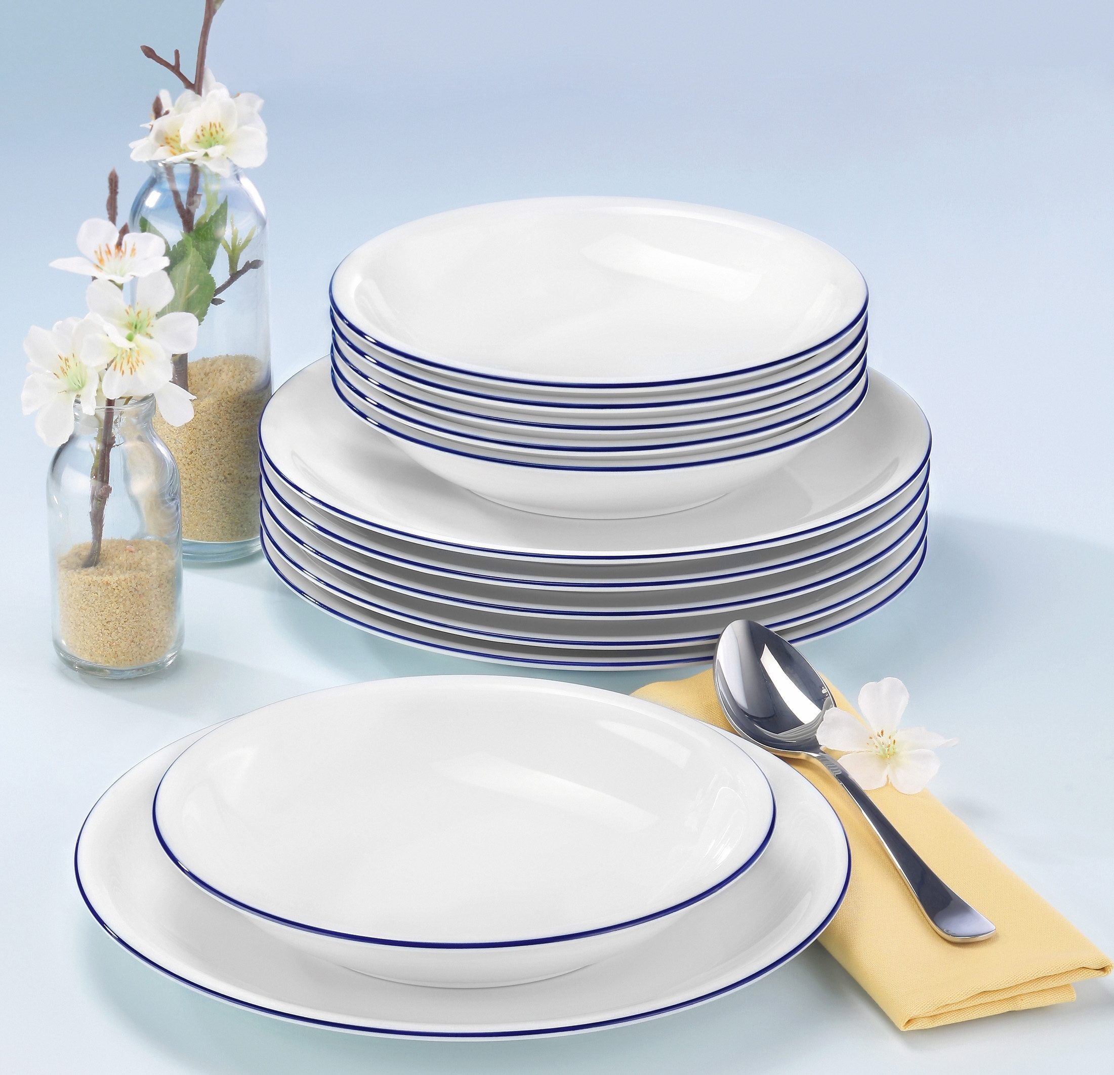 Seltmann Weiden Tafelservice »Teller Set, Geschirr-Set Compact Blaurand«, (Set, 12 tlg.), Geschirr-Set, Teller, weiß, Made in Germany, 12 Teile, für 6 Personen