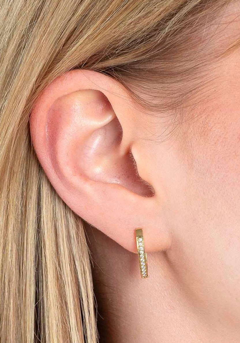 Paar Creolen LEONARDO "Ohrring Ronia Beauty's", gold (gelbgoldfarben, kristallweiß, kristallweiß), Ohrringe, Damen, Edelstahl, mit Zirkonia (synth.) 3
