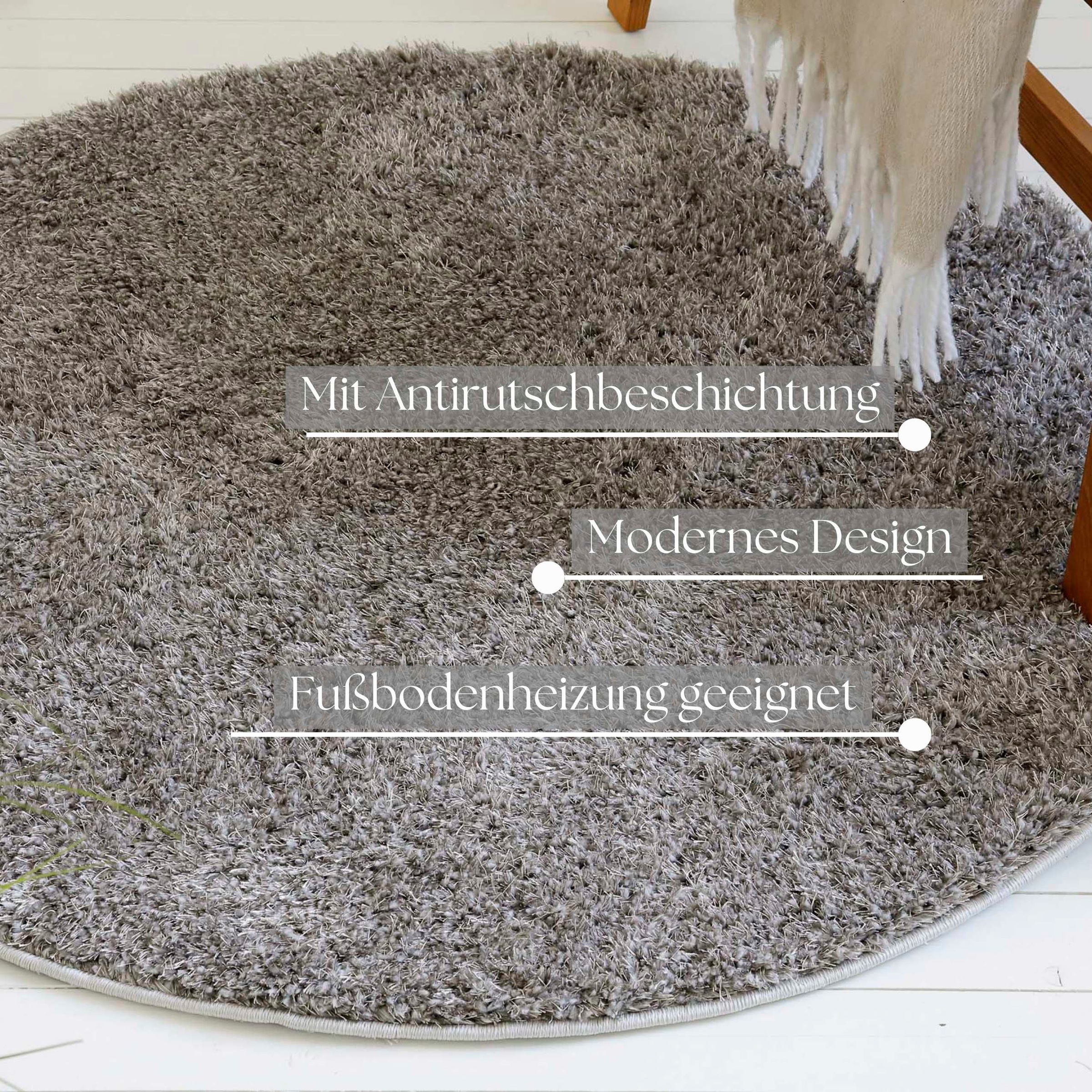 OTTO home Hochflor-Teppich »Nickolas«, rund, 30 mm Höhe, Langflor, Shaggy, weicher Hochflor, uni farben, mit Glanz, Wohnzimmer