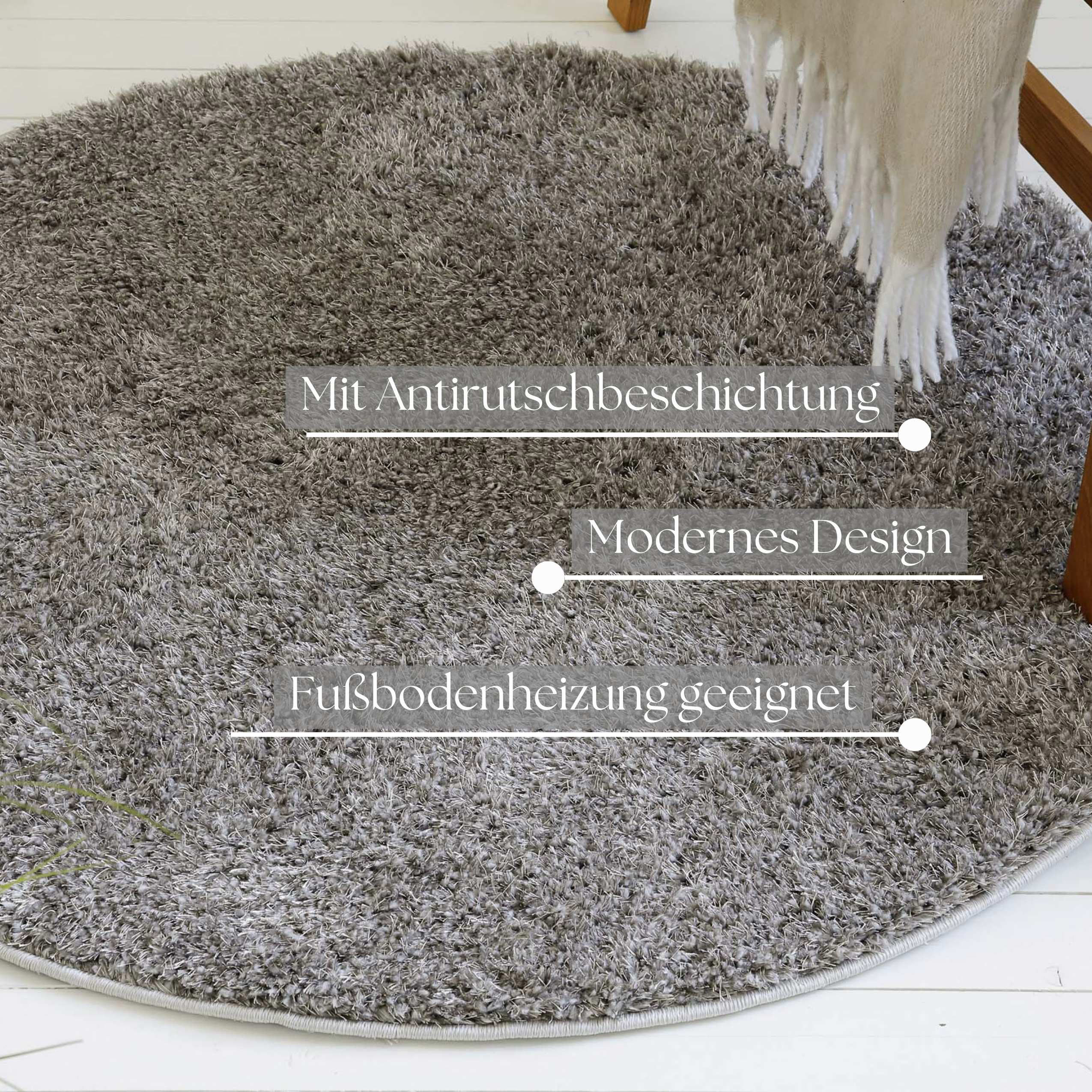 Thumbnail - my home Hochflor-Teppich "Nickolas", rund, 30 mm Höhe, Langflor, Shaggy, dichter weicher Hochflor, uni farben, Wohnzimme...
