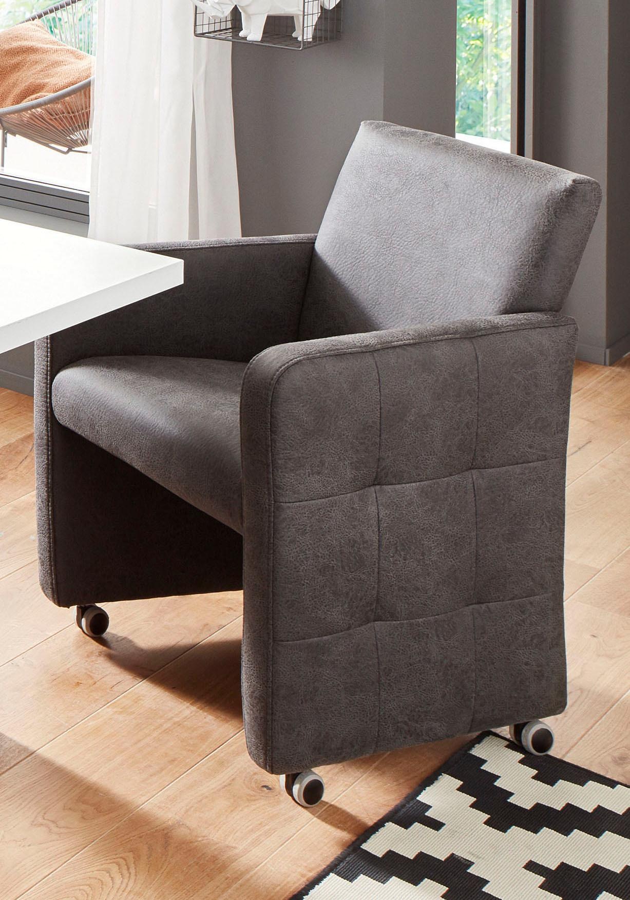 exxpo - sofa fashion Sessel »Barista Clubsessel auf Rollen, schmale Armlehnen, aktuelles Design«, bequem und komfortabel, Breite 61 cm