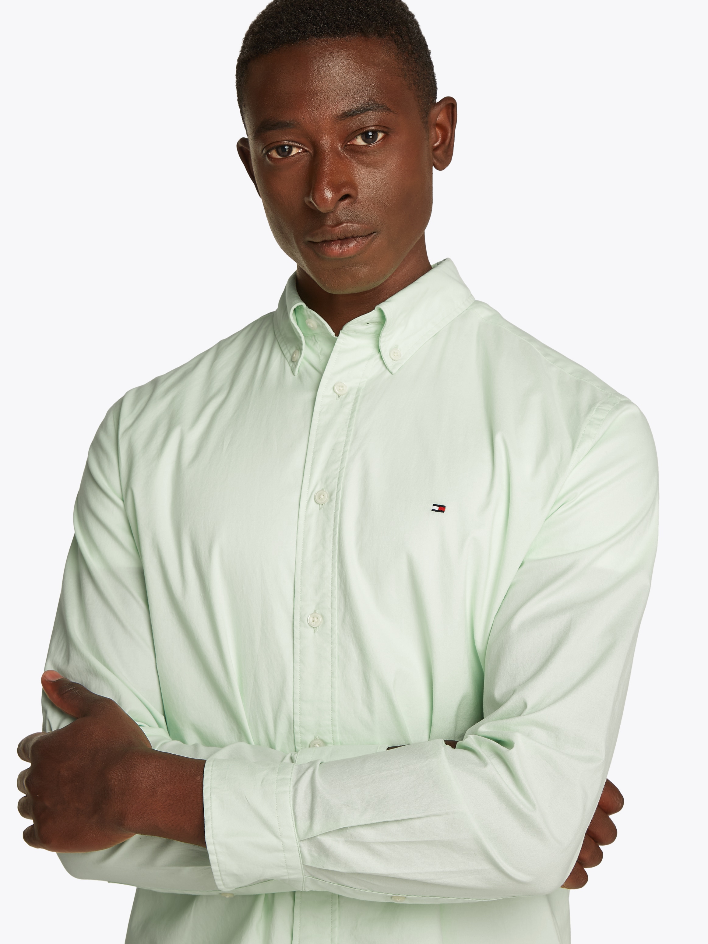 Tommy Hilfiger Businesshemd »FLEX POPLIN SOLID RF SHIRT 1«, mit Logostickerei