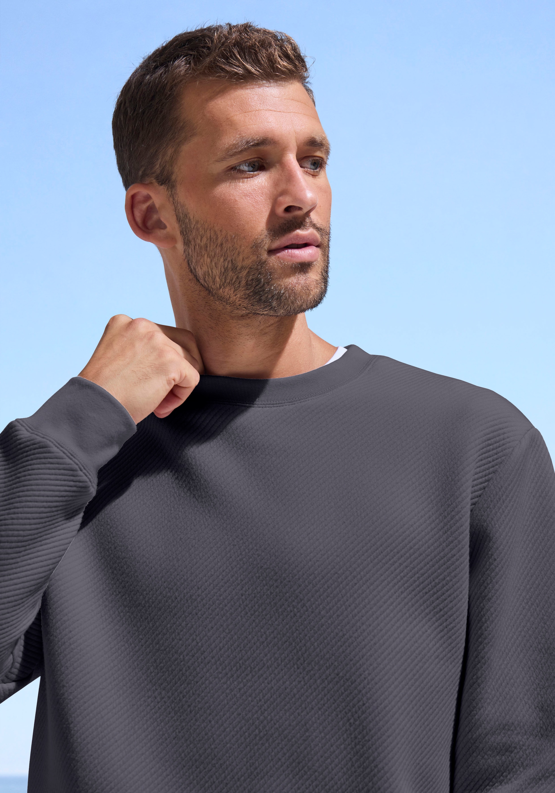 John Devin Sweatshirt, Langarm, Sweatshirt mit Struktur, Rundhals, Baumwollmischung