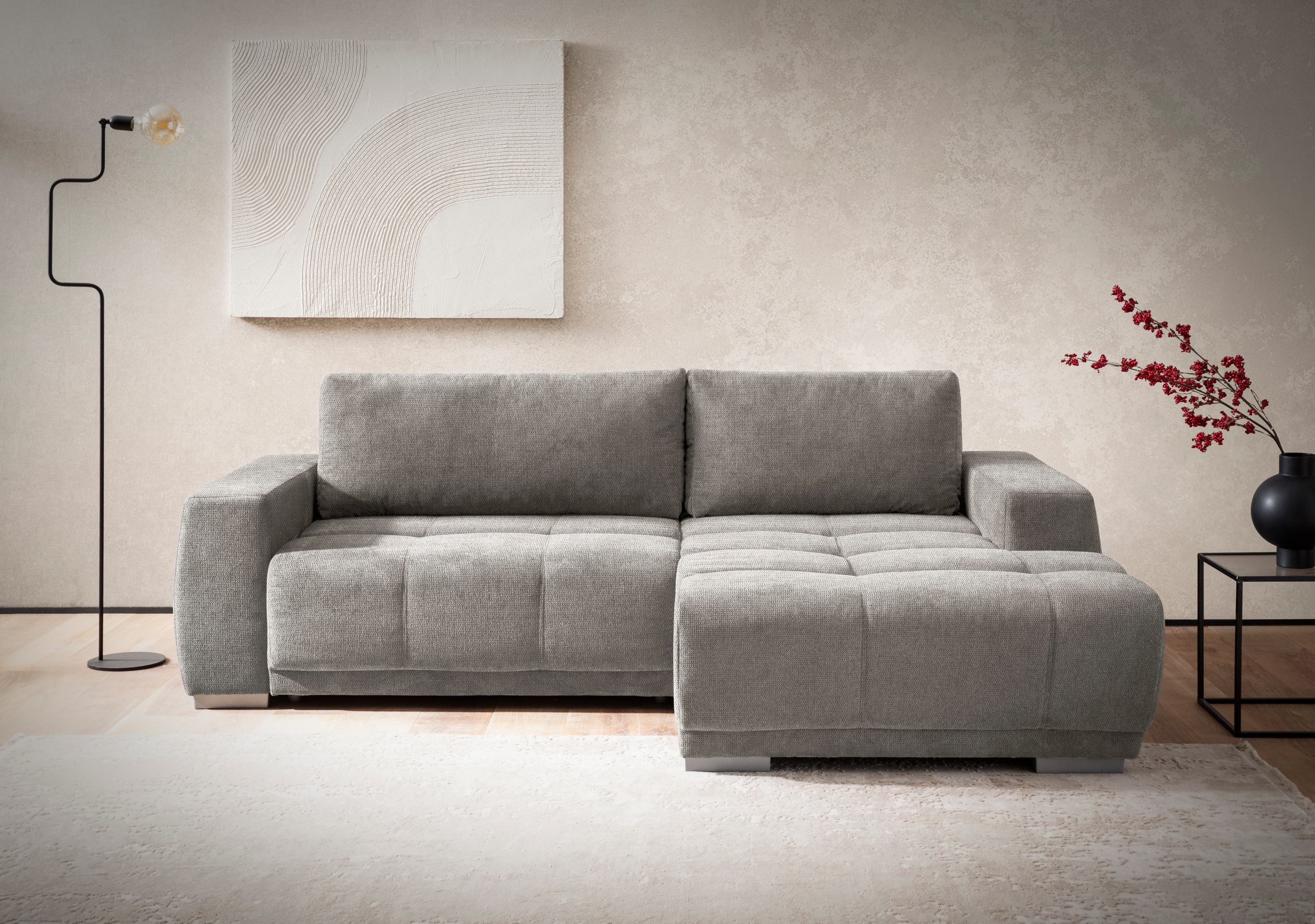 OTTO home Ecksofa "Bolero L-Form, B: 241 cm, bequeme Wellenunterfederung, wahlweise" mit Schlaffunktion und Bettkasten, Liegefläche 187x122cm, Gästebett