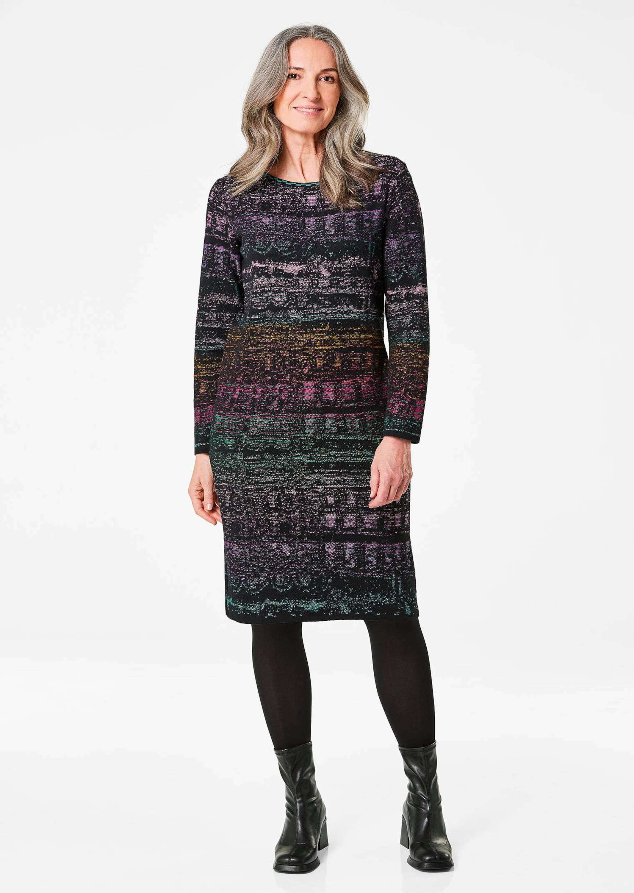 Strickpullover GOLDNER "Baumwoll-Strickkleid, Rundhals", Damen, Gr. 46, bunt, Obermaterial: 50% Baumwolle CO. 50% Polyacryl PAN., Tubular, Pullover Strickpullover, Jacquardmuster 3