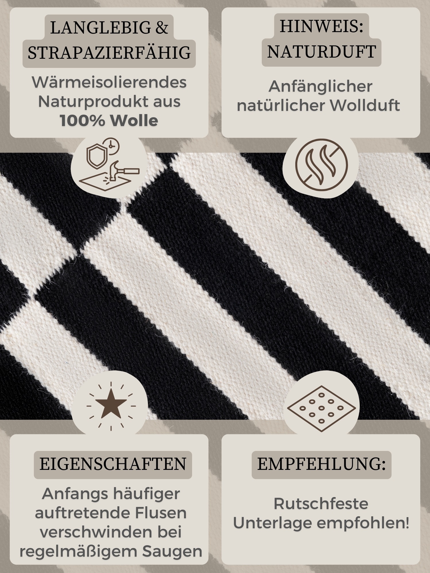 Wollteppich HANSE HOME "Donna, schwarz-weiss", schwarz-weiß (schwarz natur weiß), B:160cm H:5mm L:230cm, Wolle, Teppiche, Handgewebt, Wolle, Natur, Läufer, Wohnzimmer, Schlafzimmer, Streifen 3