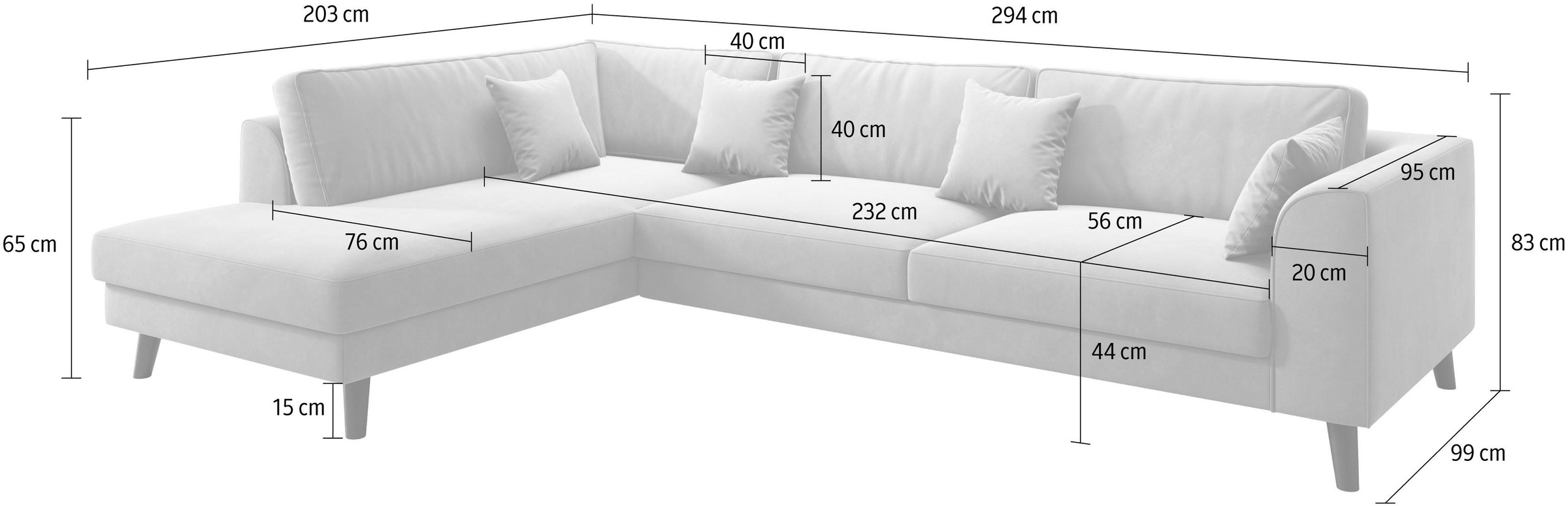 INOSIGN Ecksofa »Laurentia, L-Form«, mit 4 Zierkissen, Ottomane links oder rechts bestellbar