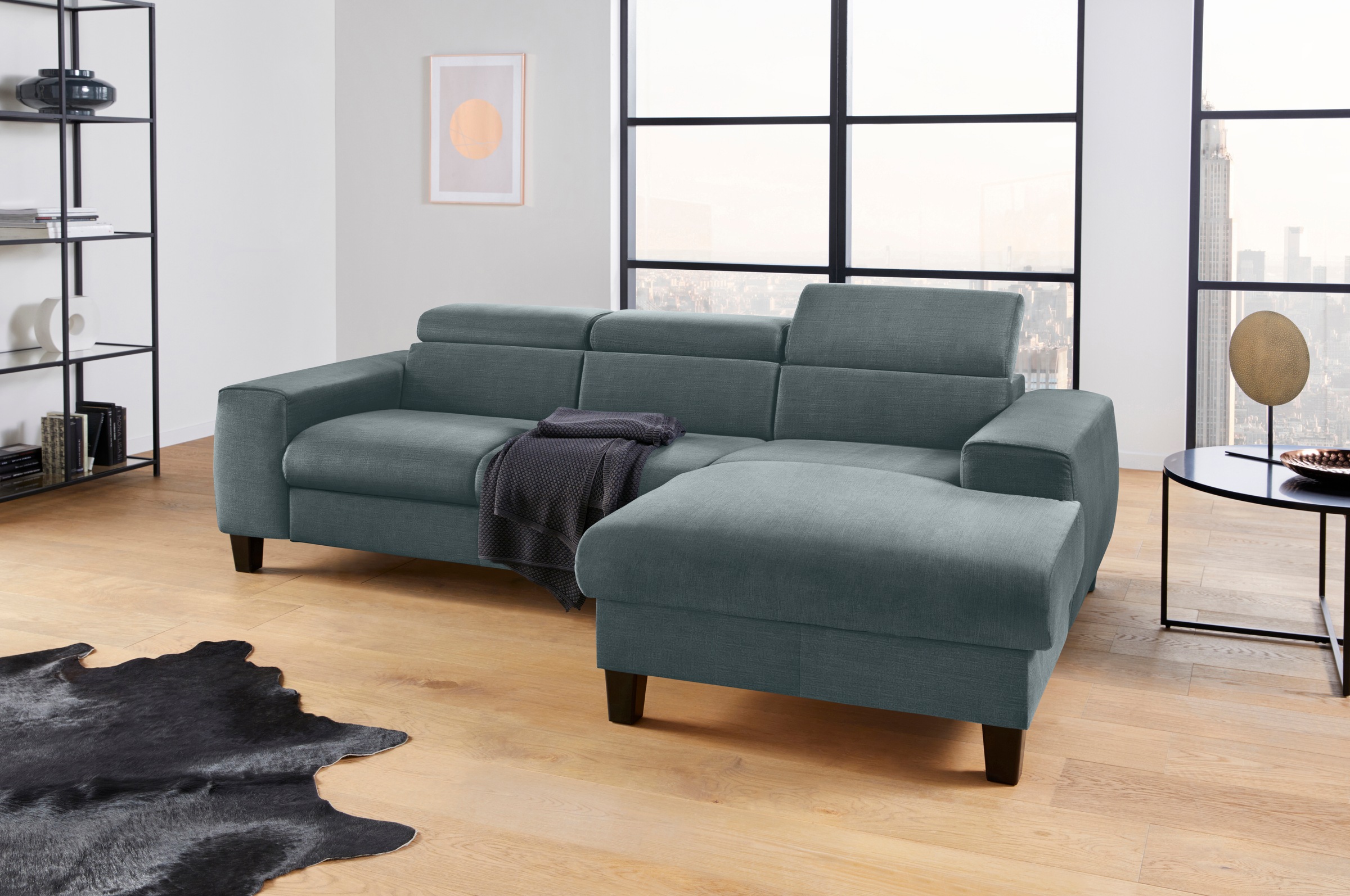 COTTA Ecksofa »Morven L-Form mit Kopfteilverstellung«, wahlweise mit Bettfunktion, Bettkasten & Wireless-Charger