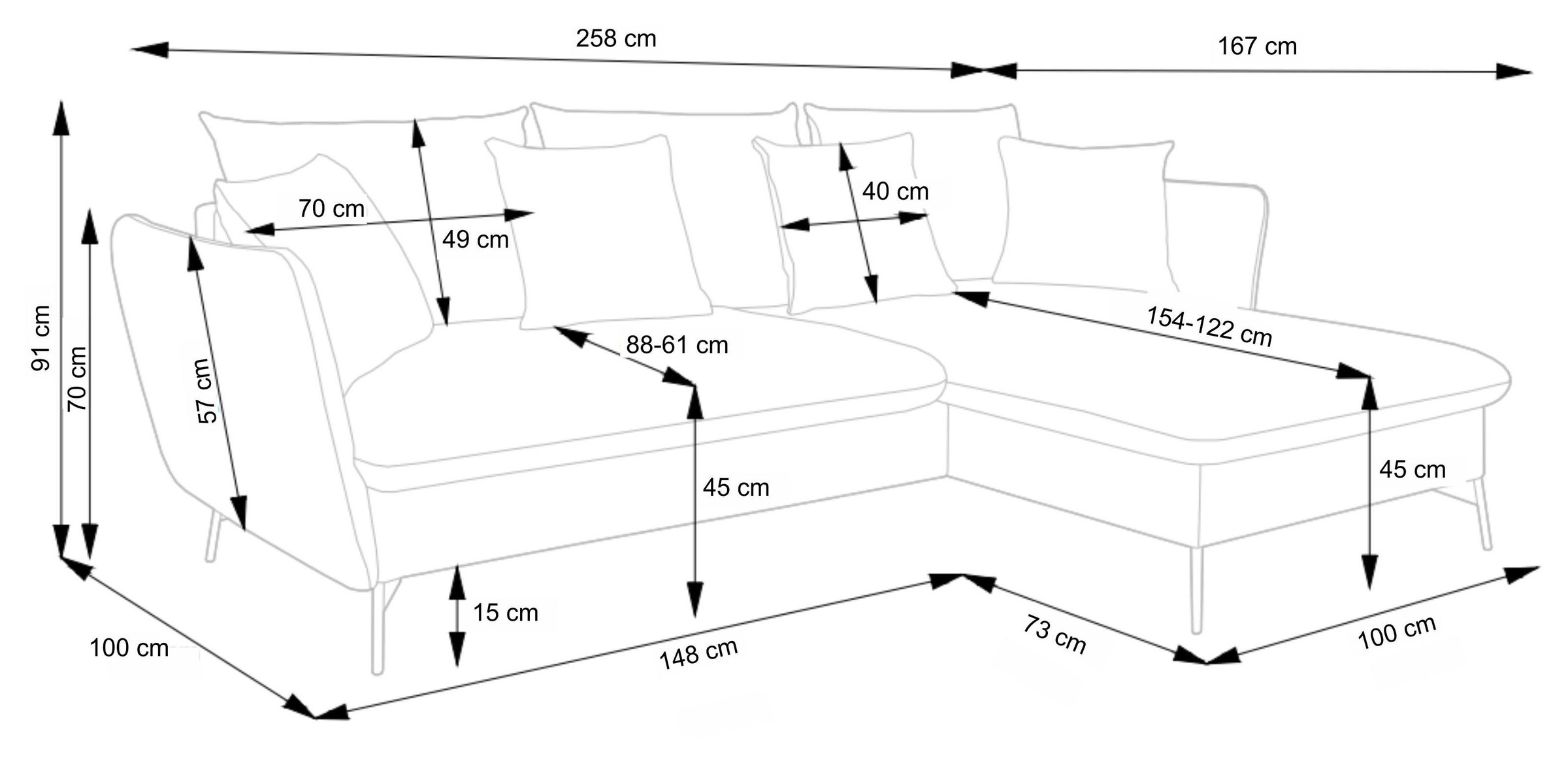andas Ecksofa »MERLE, 258 cm, L-Form, traumhafter Cord,«, mit Bettfunktion und Bettkasten, Liegefläche 224 x 139