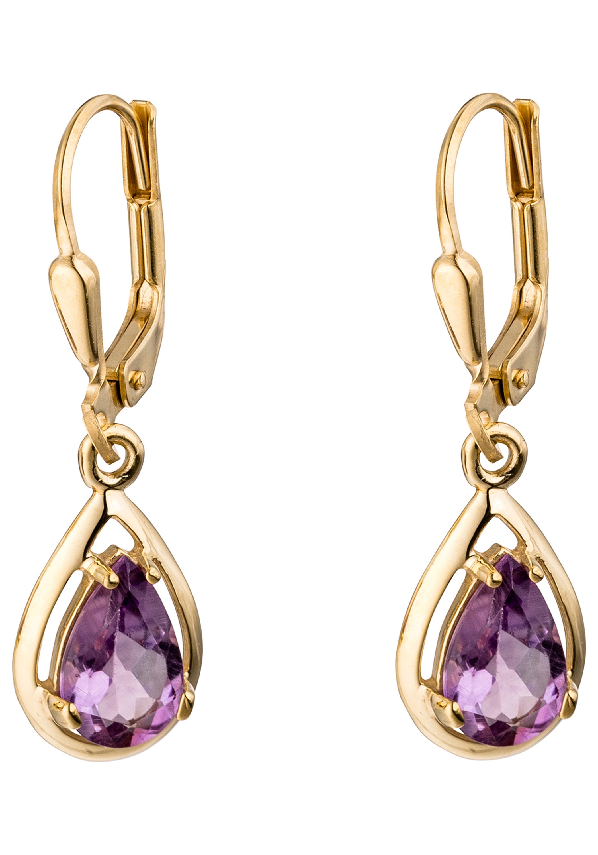 JOBO Paar Ohrhänger Tropfen 333 Gold mit Amethyst