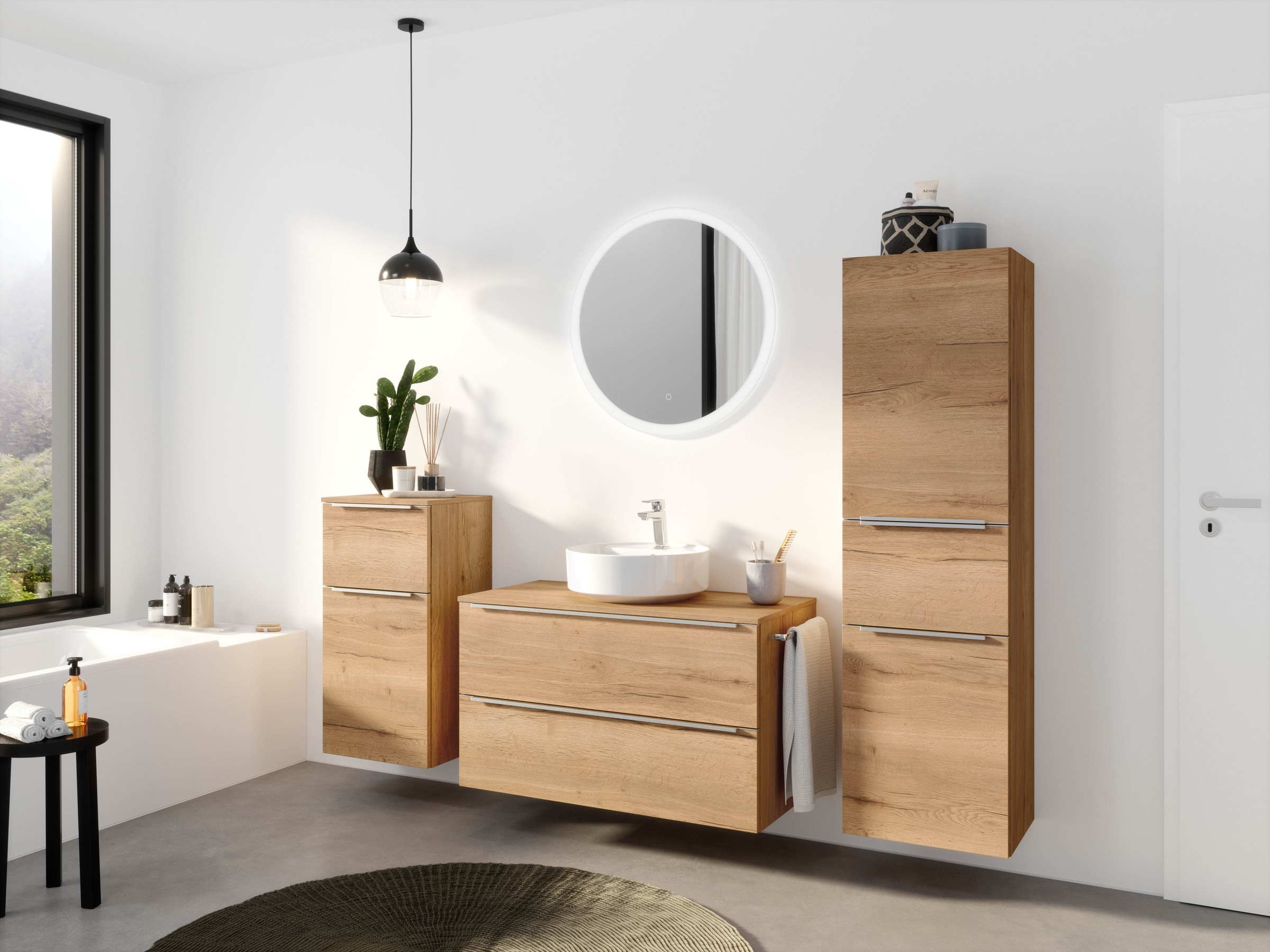 nobilia® Badmöbel-Set »Alvene«, (4 St., vormontiert, mit Soft-Close), inkl. Spiegel mit Touch-Sensor, in vier Breiten