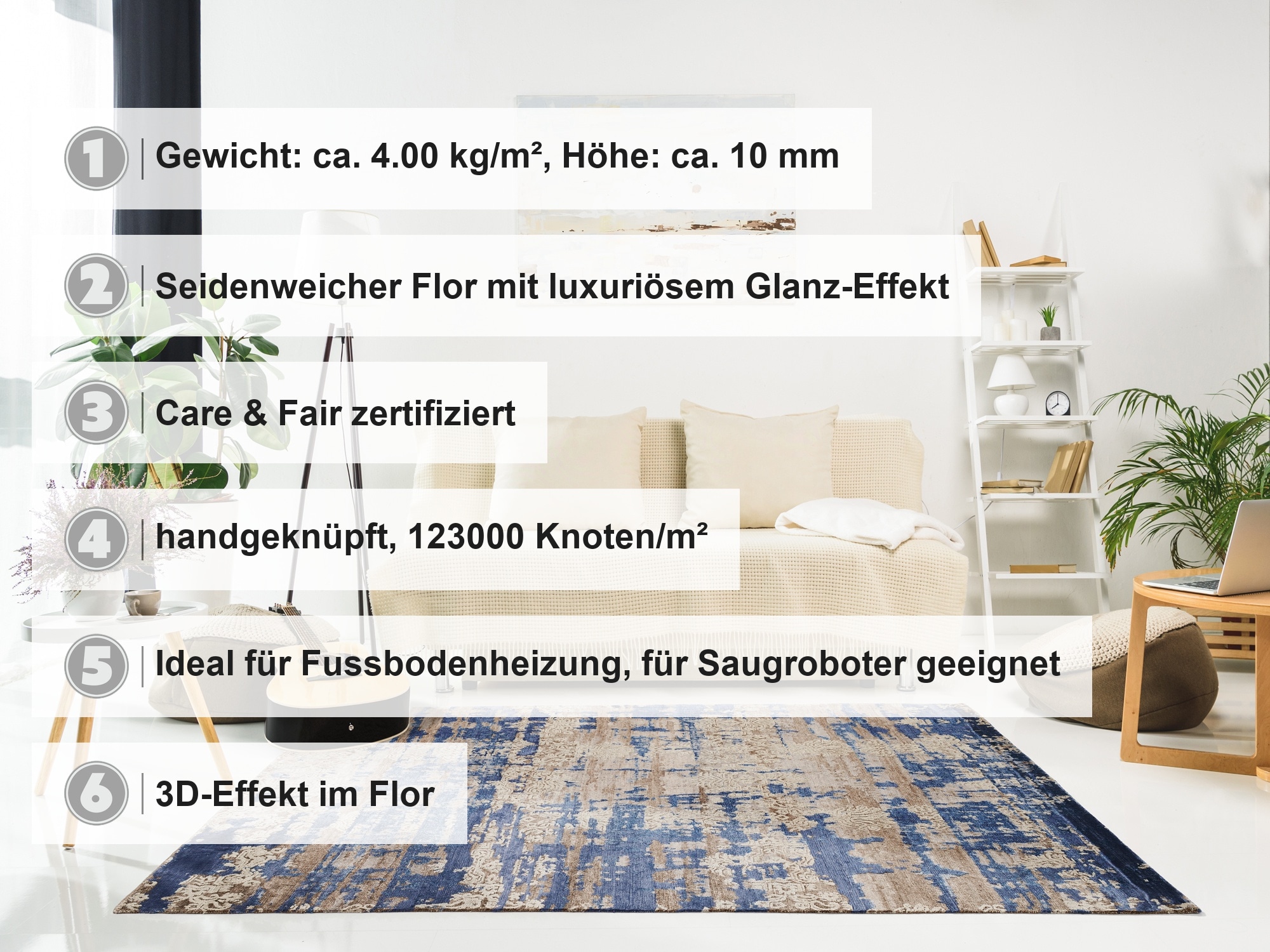 OCI DIE TEPPICHMARKE Teppich »Signature Fusion« rechteckig 4 mm Höhe handgeknüpft, dezenter Glanz, Wohnzimmer