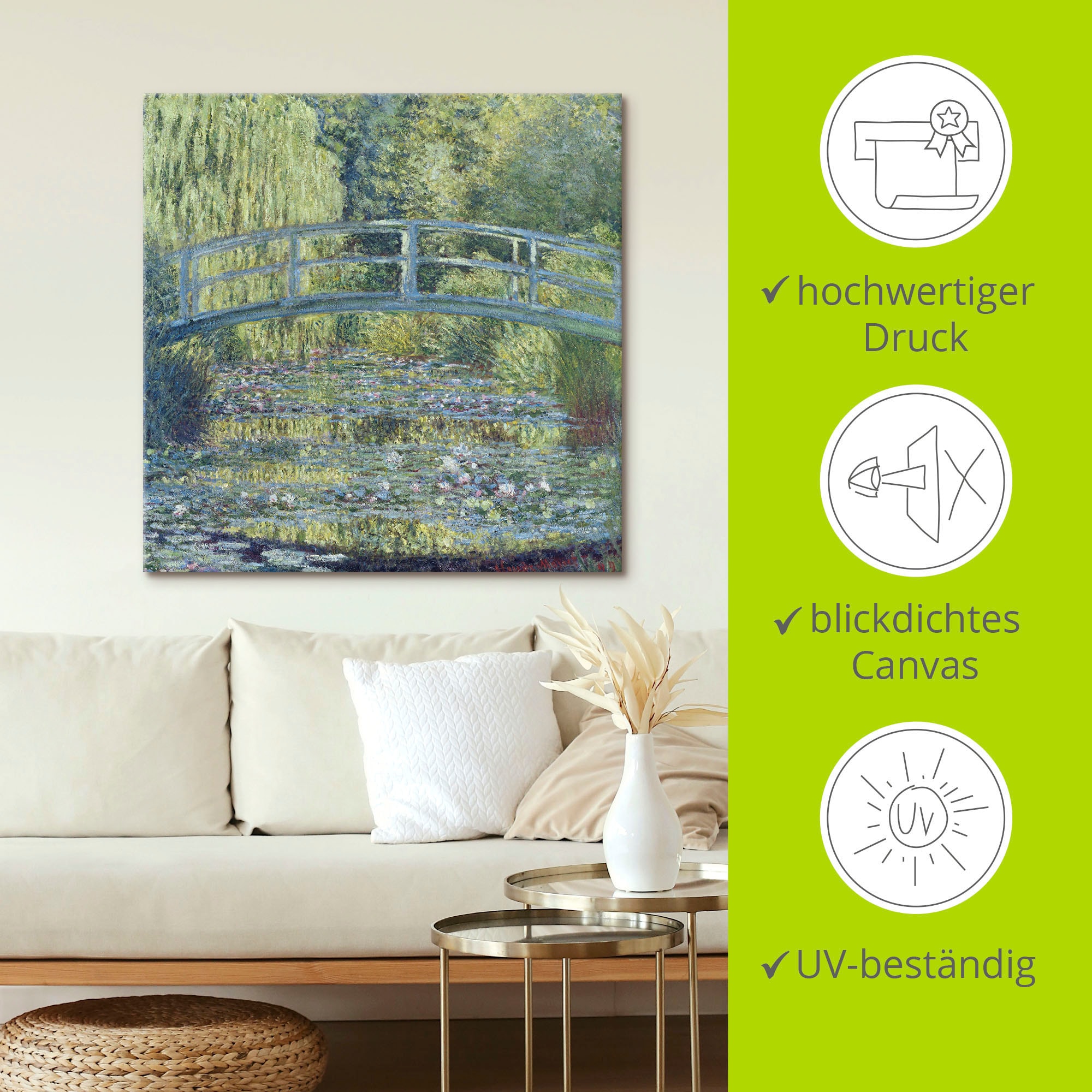 Artland Leinwandbild »Der Seerosenteich, Harmonie in Grün«, Gartenbilder, (1 St.), auf Keilrahmen gespannt