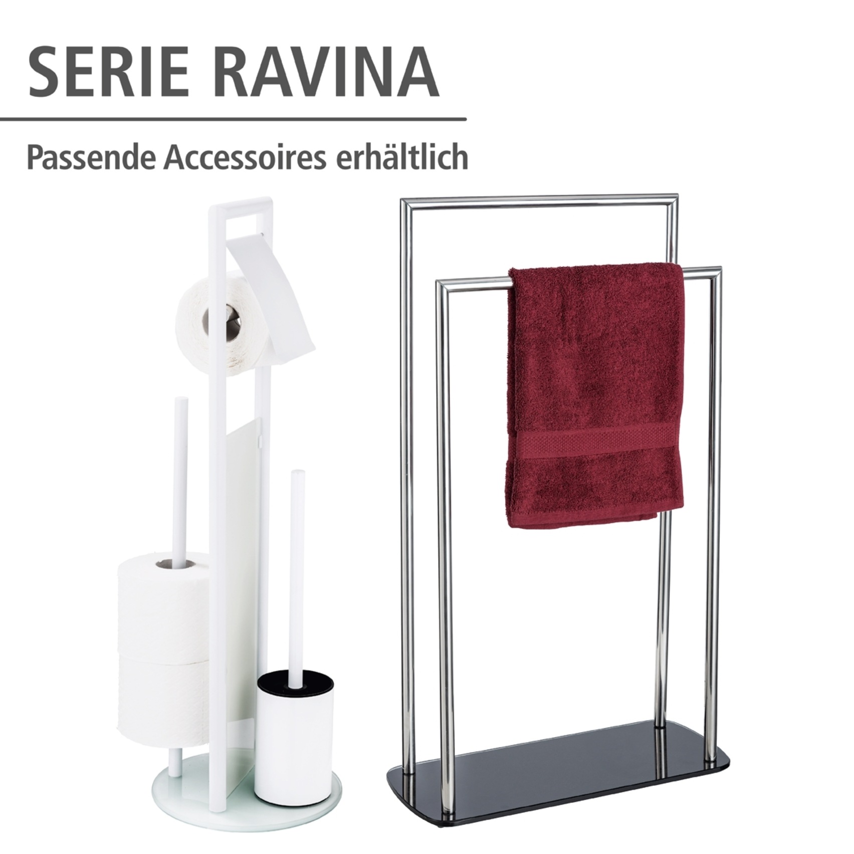WENKO WC-Garnitur »Ravina« aus Edelstahl | Sicherheitsglas Stand WC-Garnitur, Toilettenpapierhalter, Rollenhalter & WC-Bürste