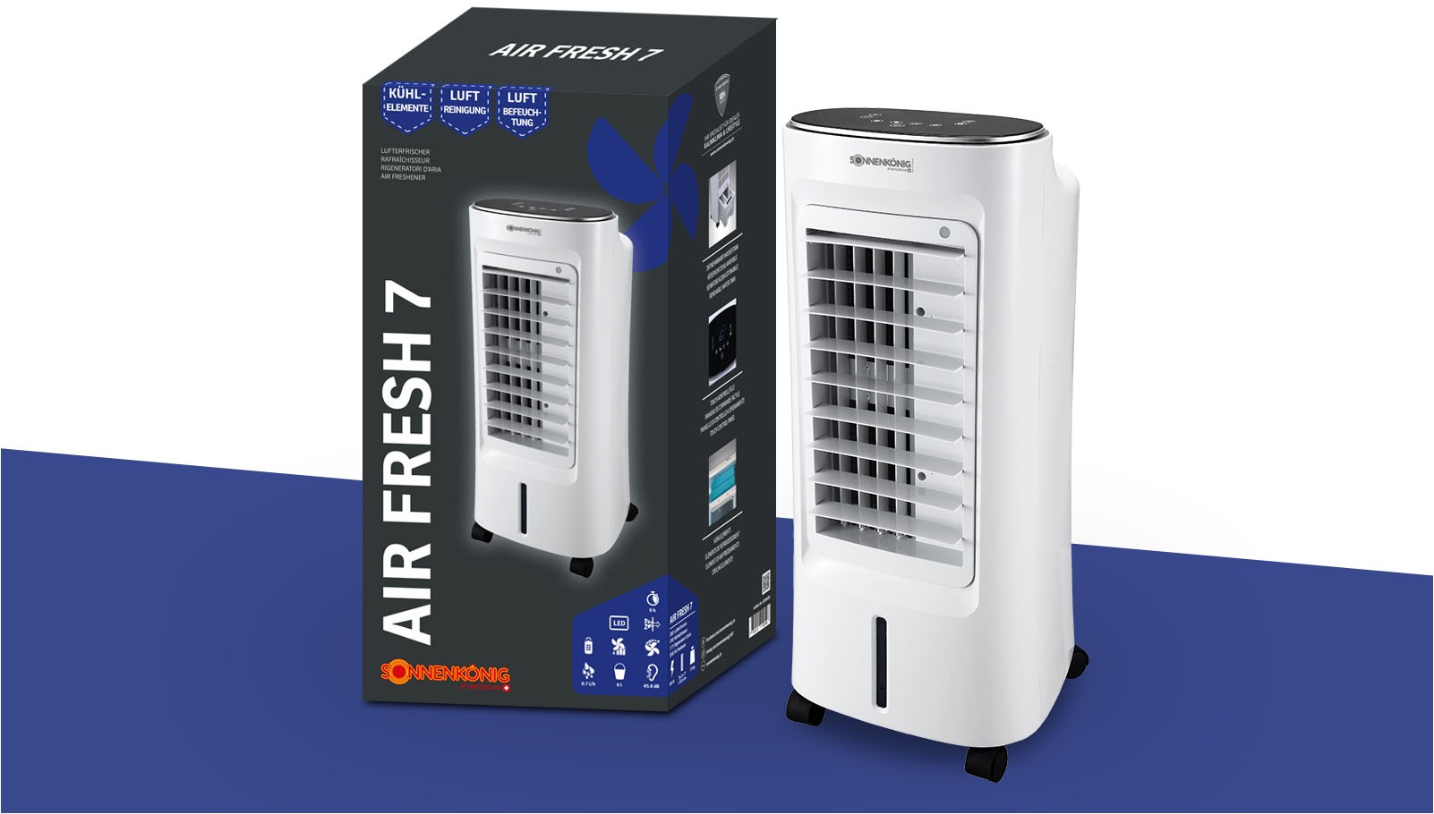Sonnenkönig Standventilator »Air Fresh 7, Leistung 90/100W, Kühlen-Funktion, Befeuchtungs-Funktion,«, 9h Timer, Fernbedienung, Überhitzungsschutz, 4 Ventilationsstufen