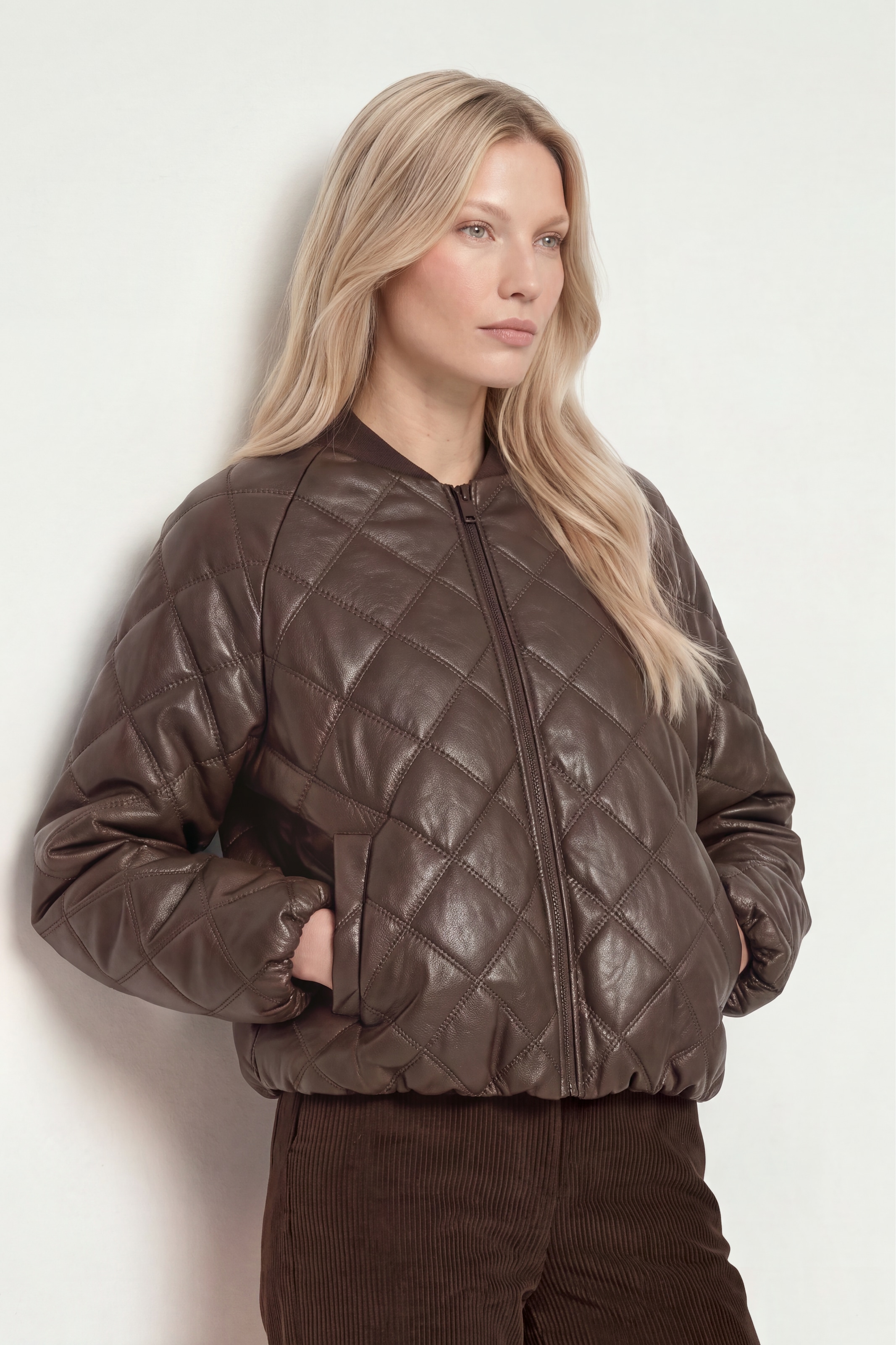 RICHROYAL Lederimitatjacke kurze Form, mit Rautensteppmuster, Herbstjacke