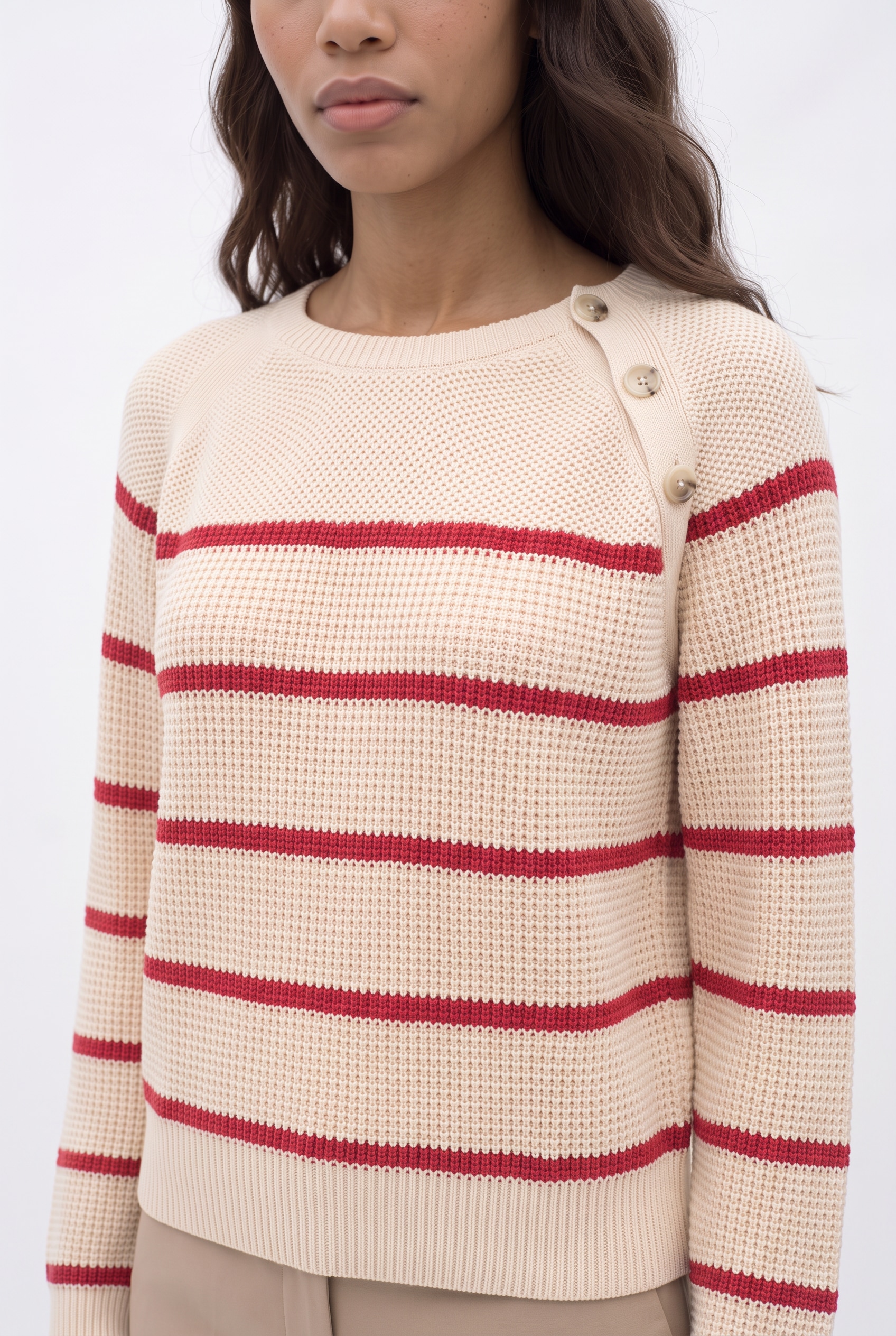 BOSS ORANGE Strickpullover »Farbori Premium Damenmode« mit Knopf-Details, Baumwoll-Mix