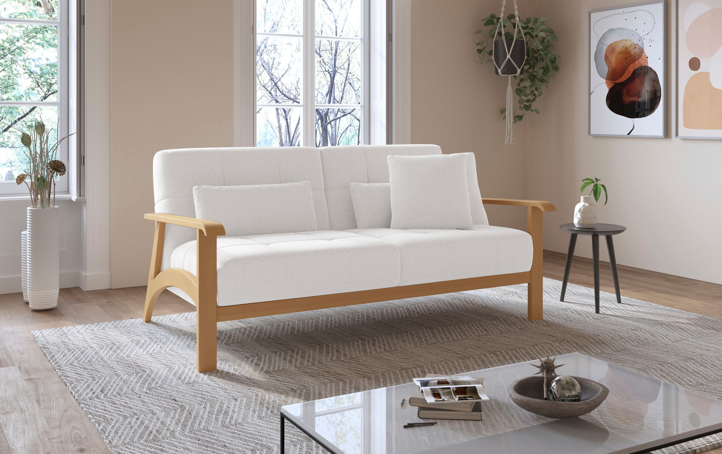 sit&more 2,5-Sitzer »Billund«, Armlehnen aus eichefarbigem Buchenholz, verschiedene Bezüge und Farben