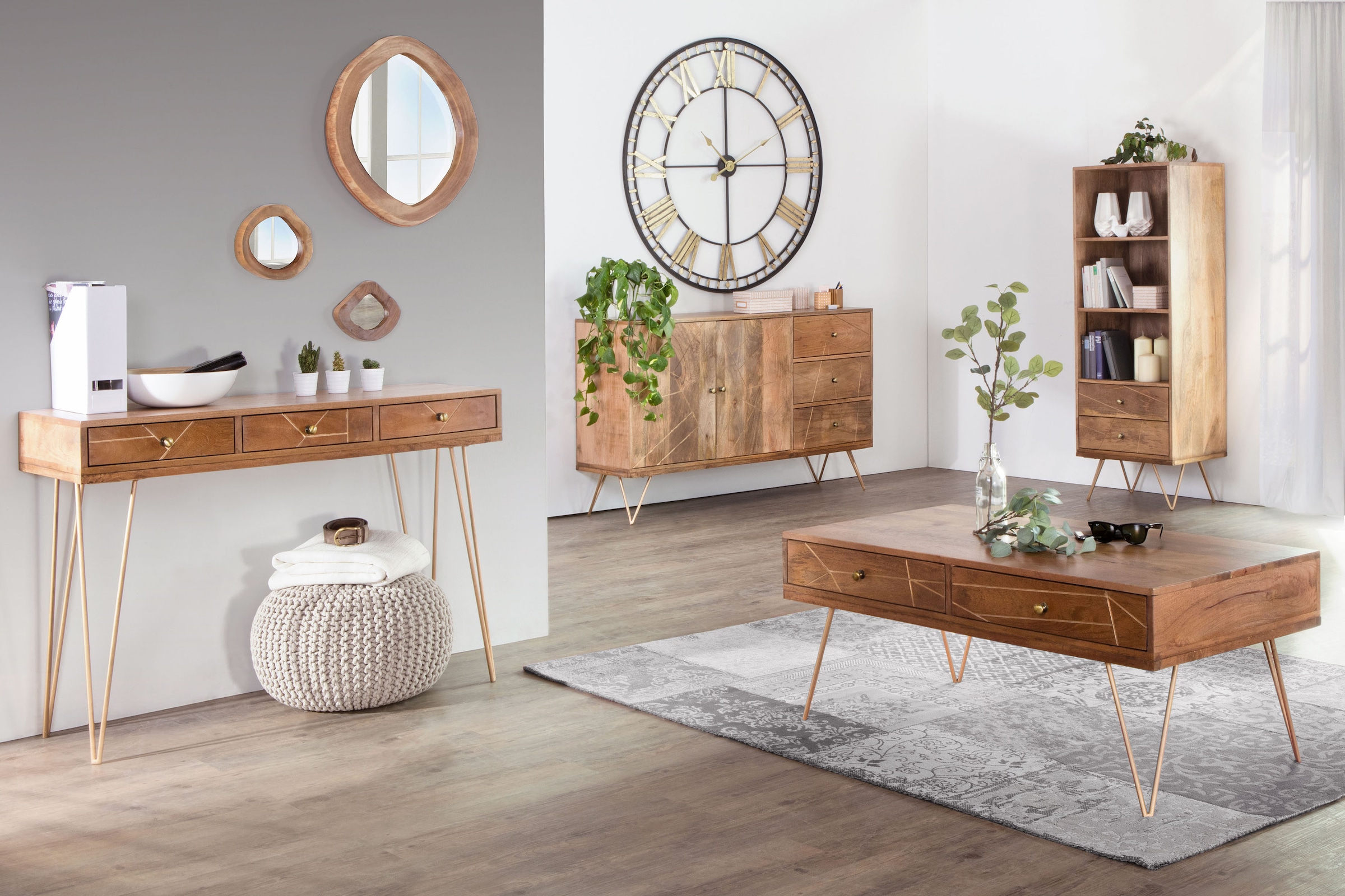 Gutmann Factory Couchtisch »Scan«, Hairpin Beine, moderner Couchtisch aus Massivholz Mango oder Akazie