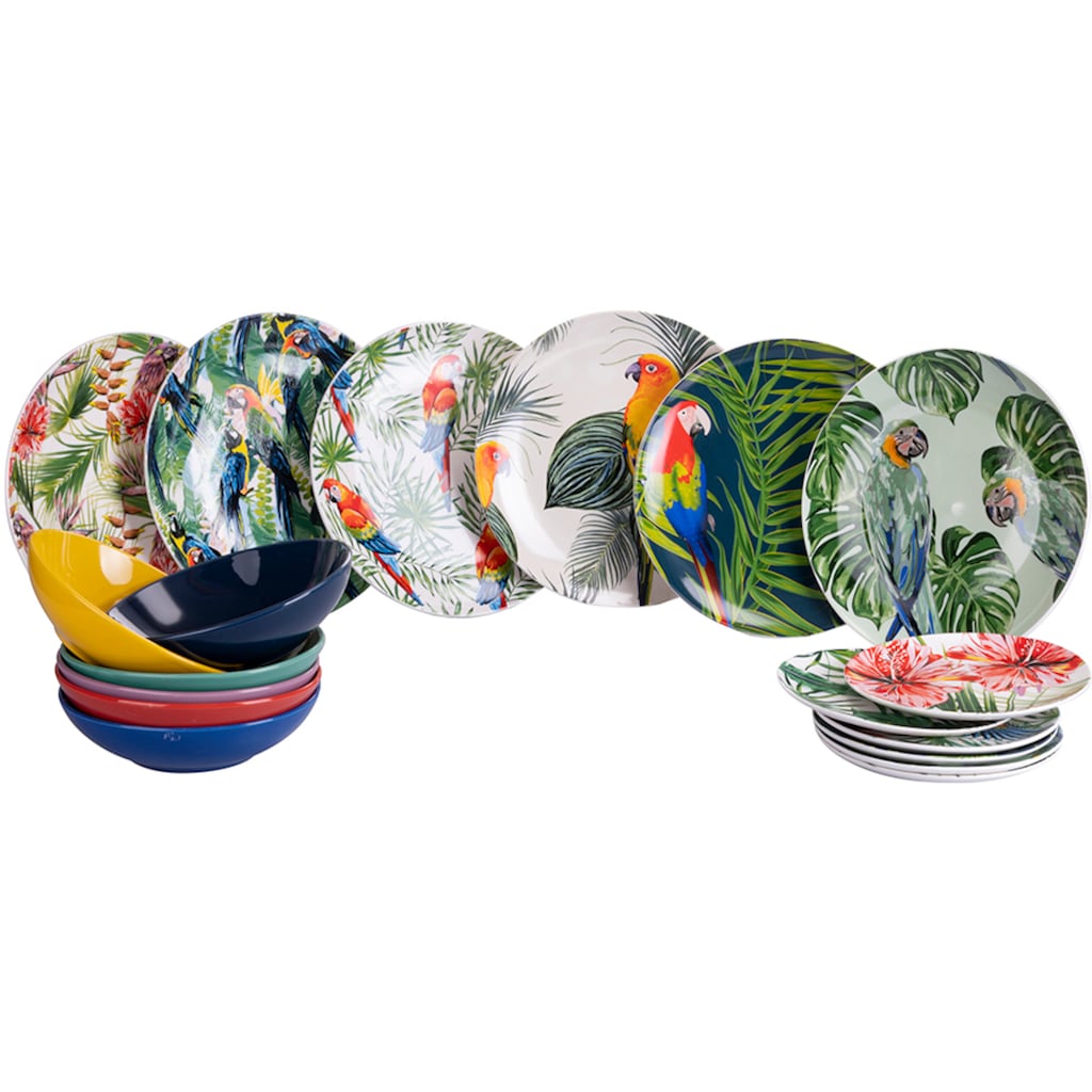 Villa d'Este Tafelservice »Geschirr-Set, Service Parrot Jungle«, (Set, 18 tlg.)