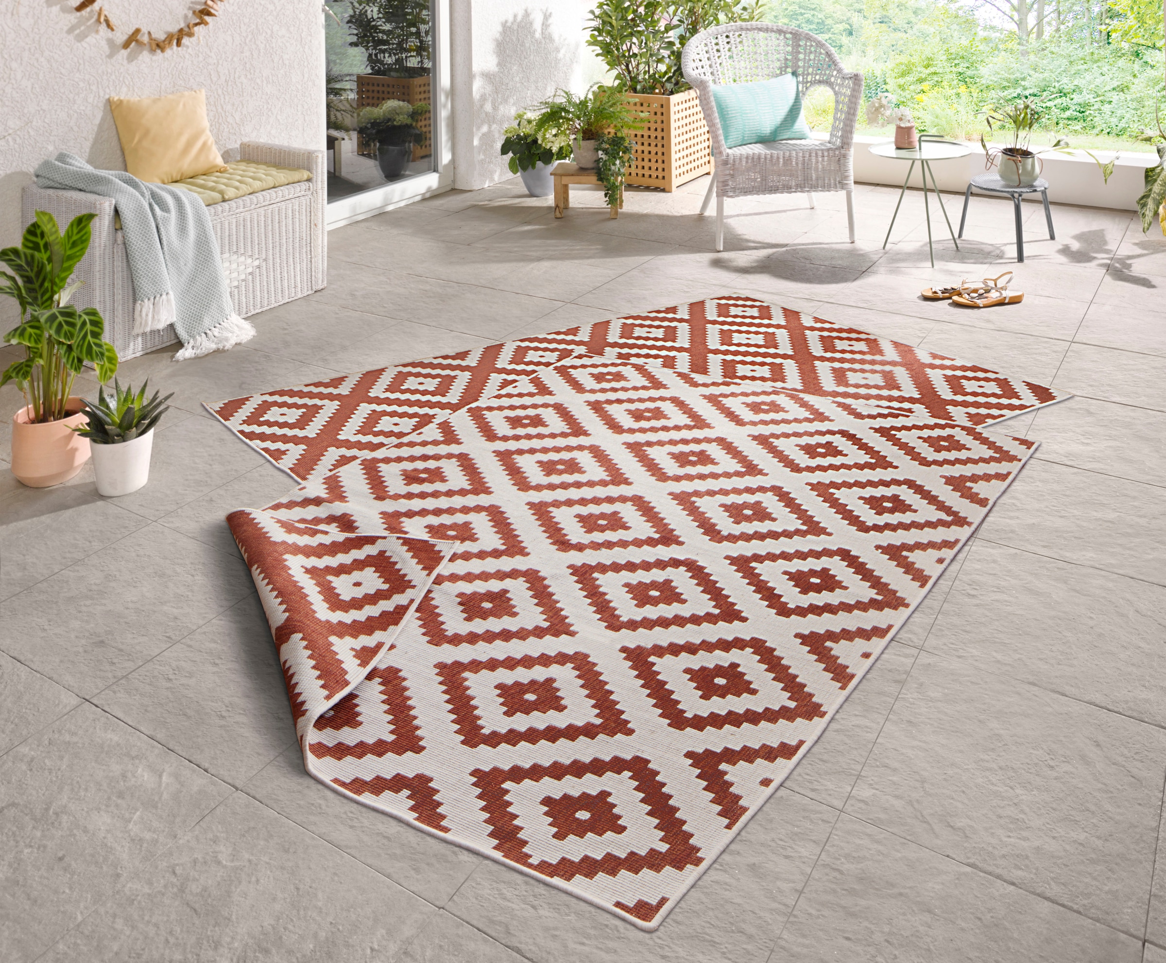 NORTHRUGS Teppich »Malta Wendeteppich«, rechteckig, In-& Outdoor, Wetterfest, Balkon, Rautenmuster, Wohnzimmer,Wasserfest