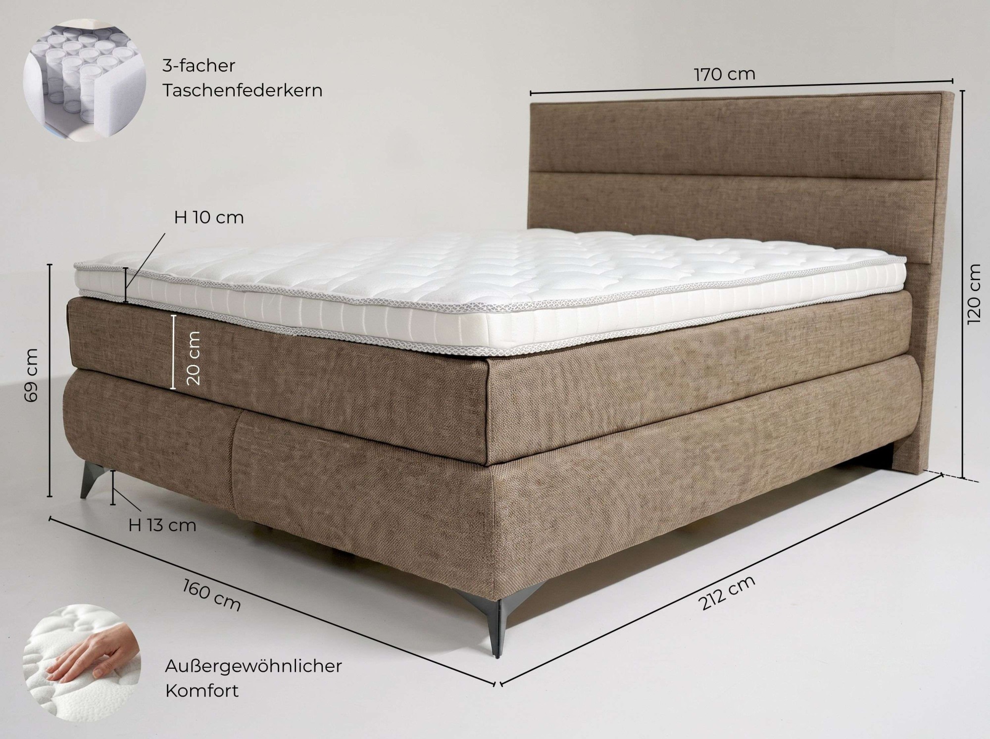 Home affaire Boxbett »COLORADO Doppelbett inkl. Bettkasten, Federkernbett, Metalkonstruktion« Matratze: 3-Z-Taschenfederkern, Härtegrad 3, inkl. Topper