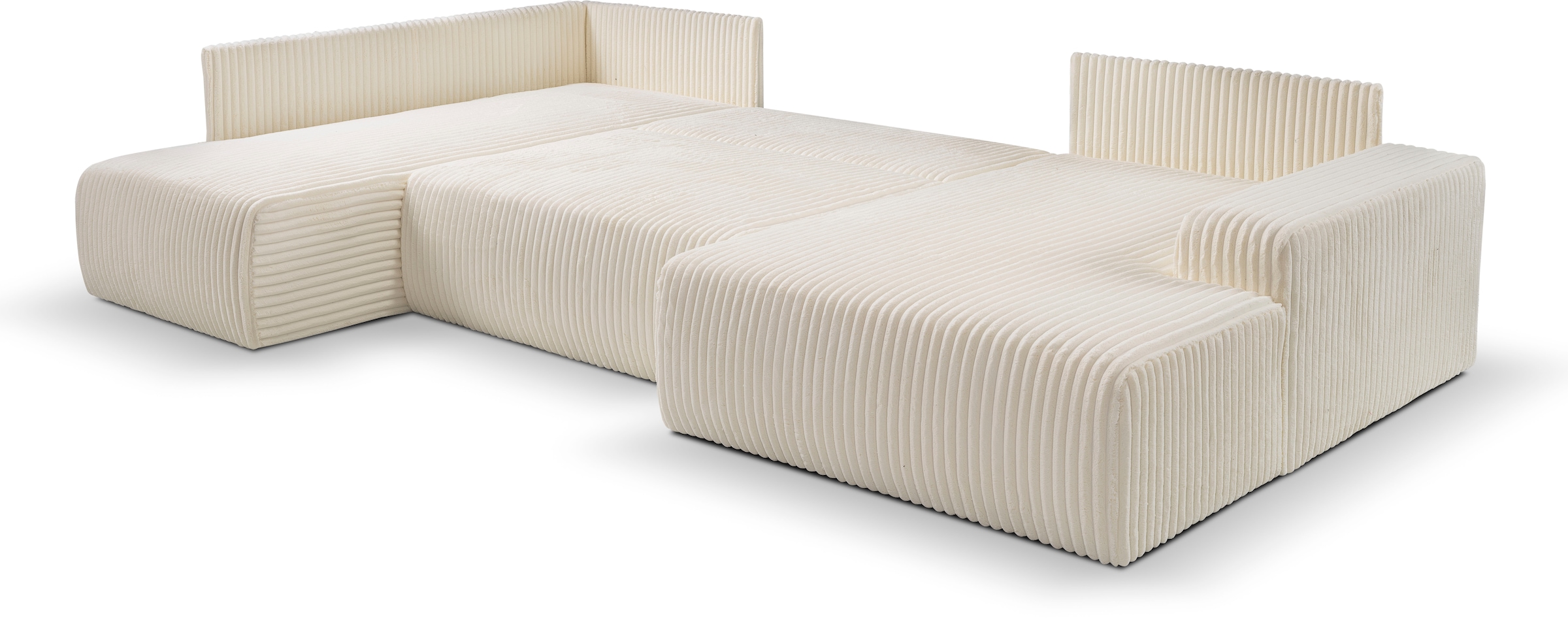 WERK2 Wohnlandschaft »Rotterdam-U, U-Form, in kuschelweichem Cord oder Breitcord«, Design Sofa mit Schlaffunktion & Bettkasten, Breitcord, Creme
