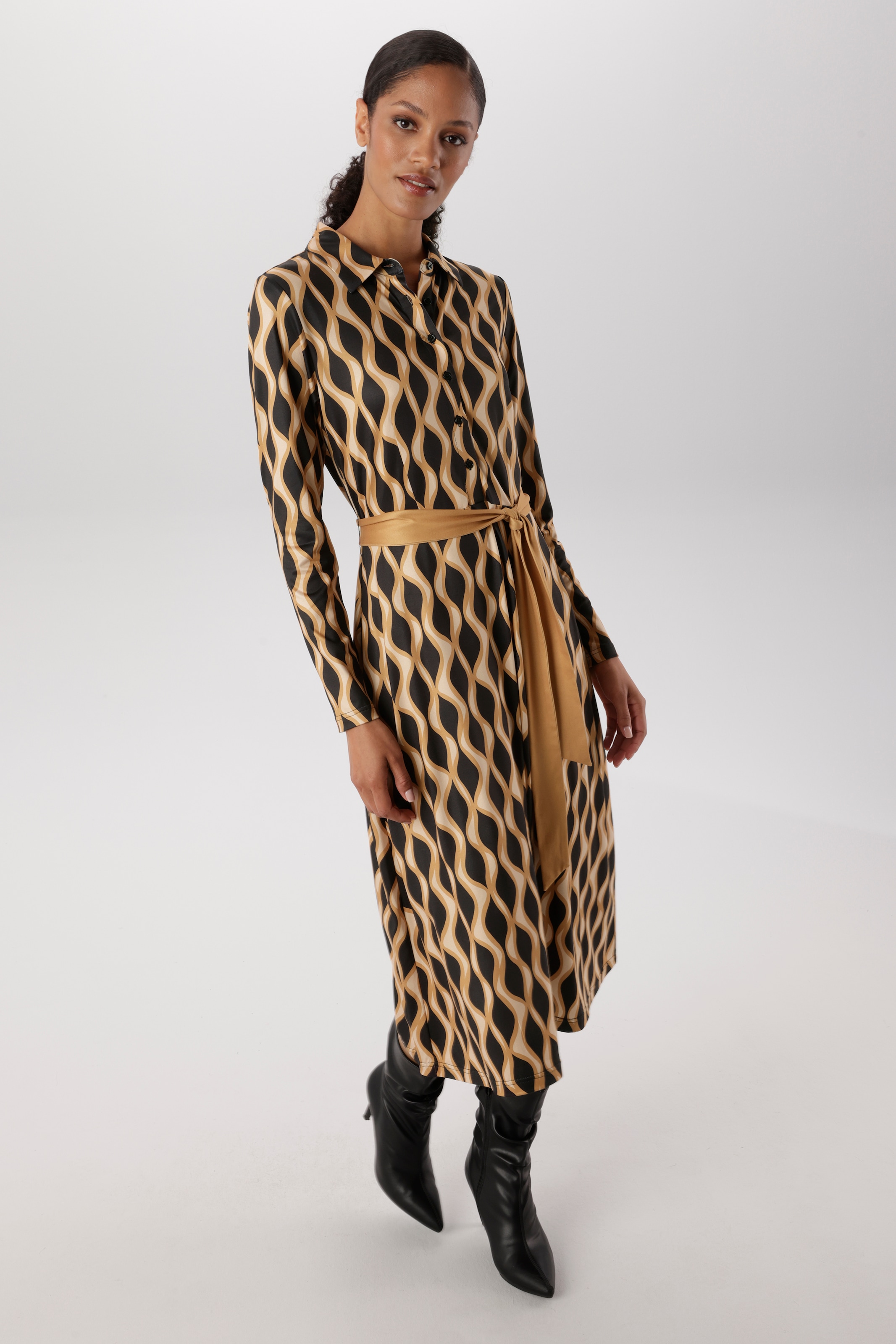 Aniston SELECTED Midikleid 2 tlg. mit Retromuster und abnehmbarem Bindeband - NEUE KOLLEKTION