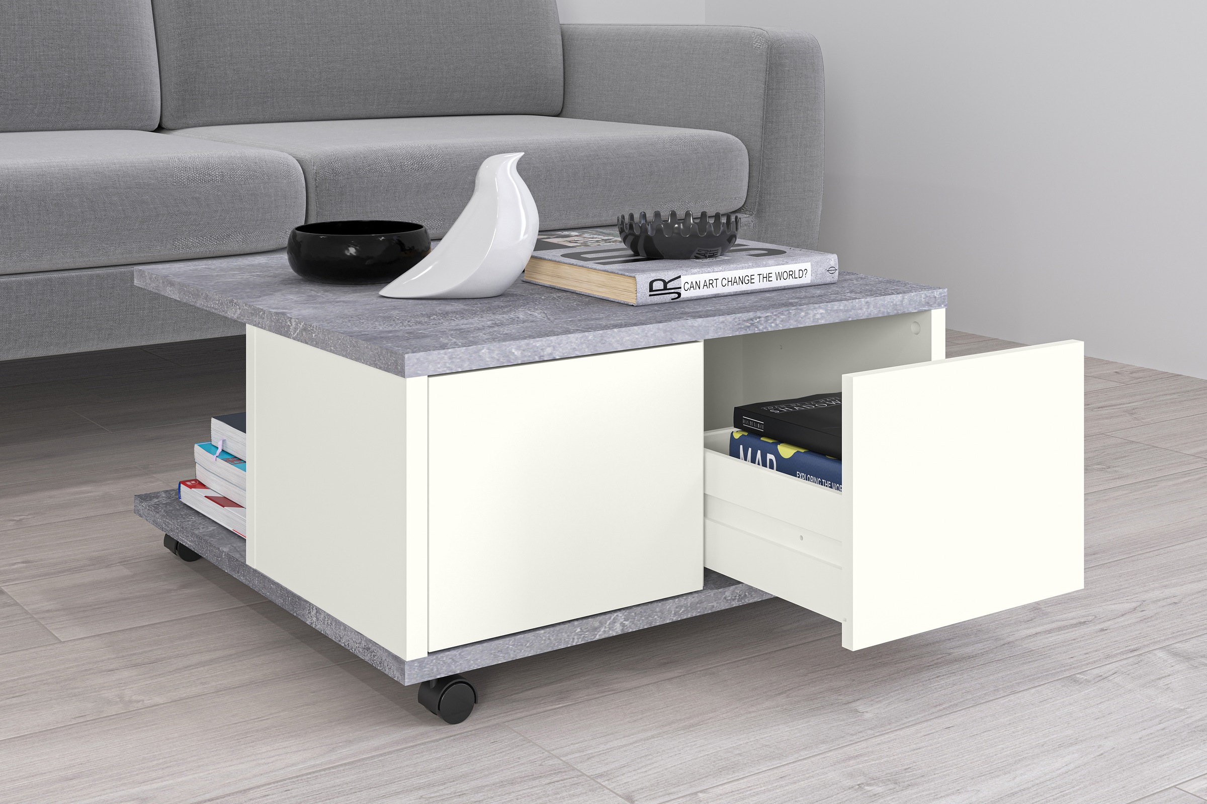 FMD Couchtisch "Twin" Schubladen als Push-to-open, viel Staur., mit Rollen, günstig online kaufen