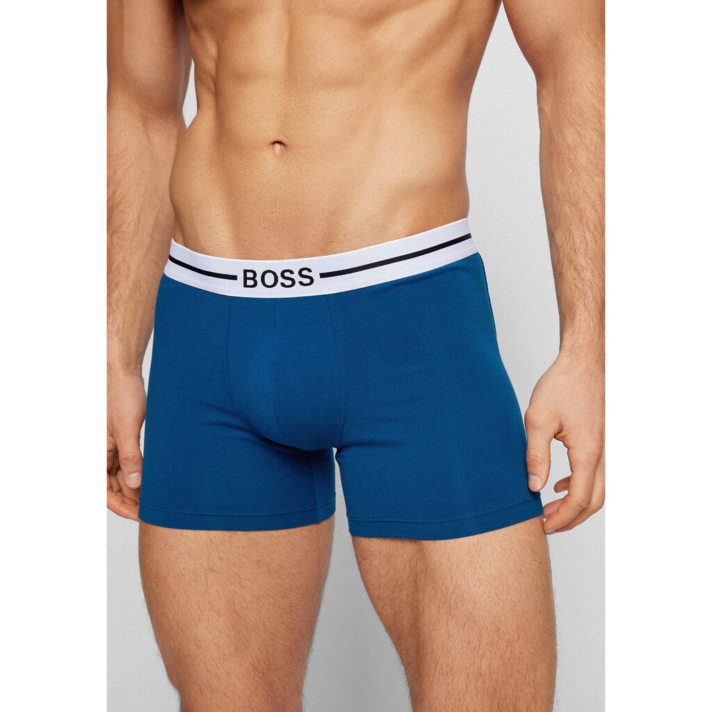 Herrenmode Herrenwäsche BOSS Boxer, (3 St.) blau + navy + schwarz Herrenmode Herrenwäsche BOSS Boxer, (3 St.) blau + navy + schwarz