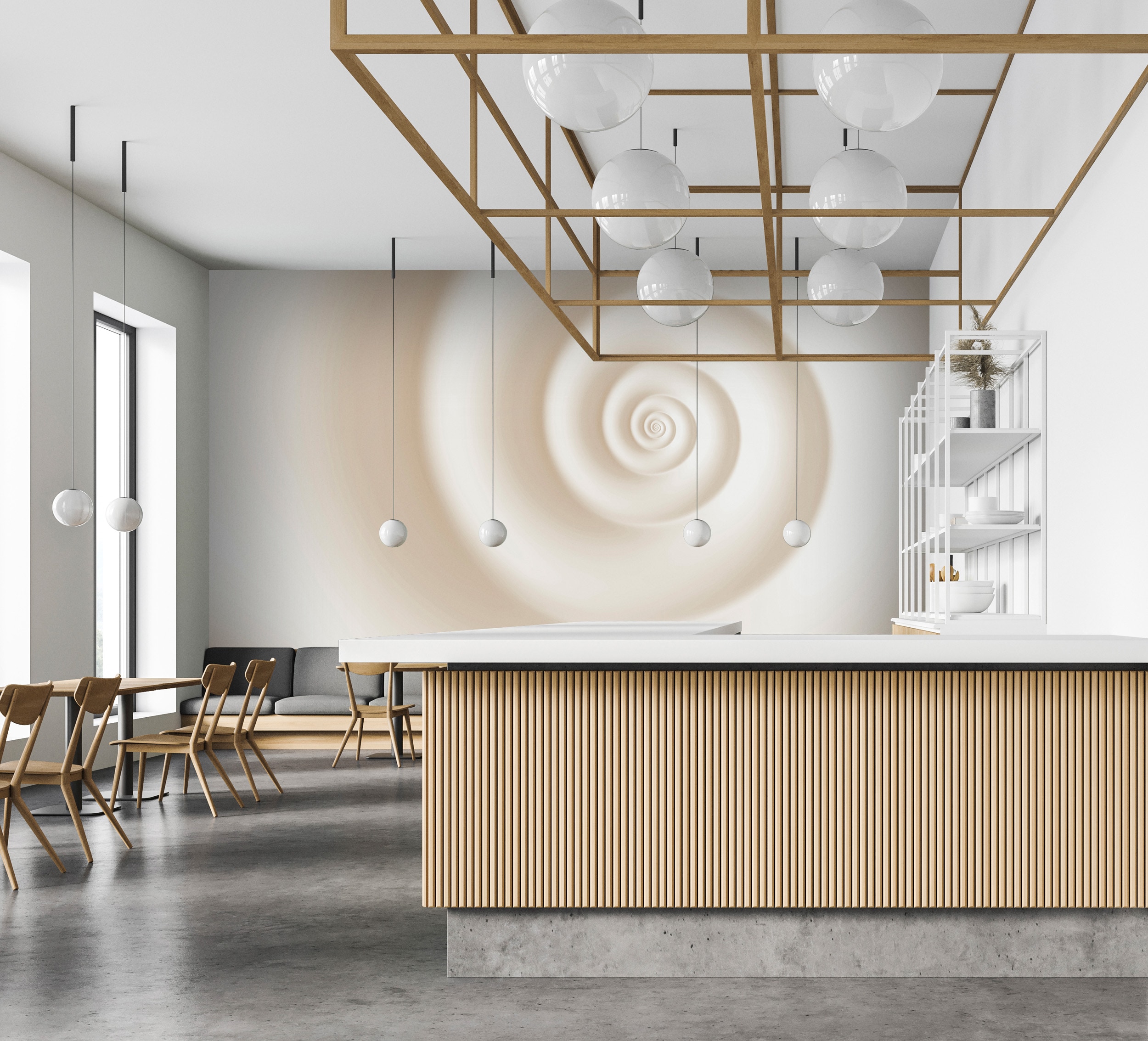 living walls Vliestapete "Fototapete Spirale Beige Wei Abstrakt modern" matt glatt