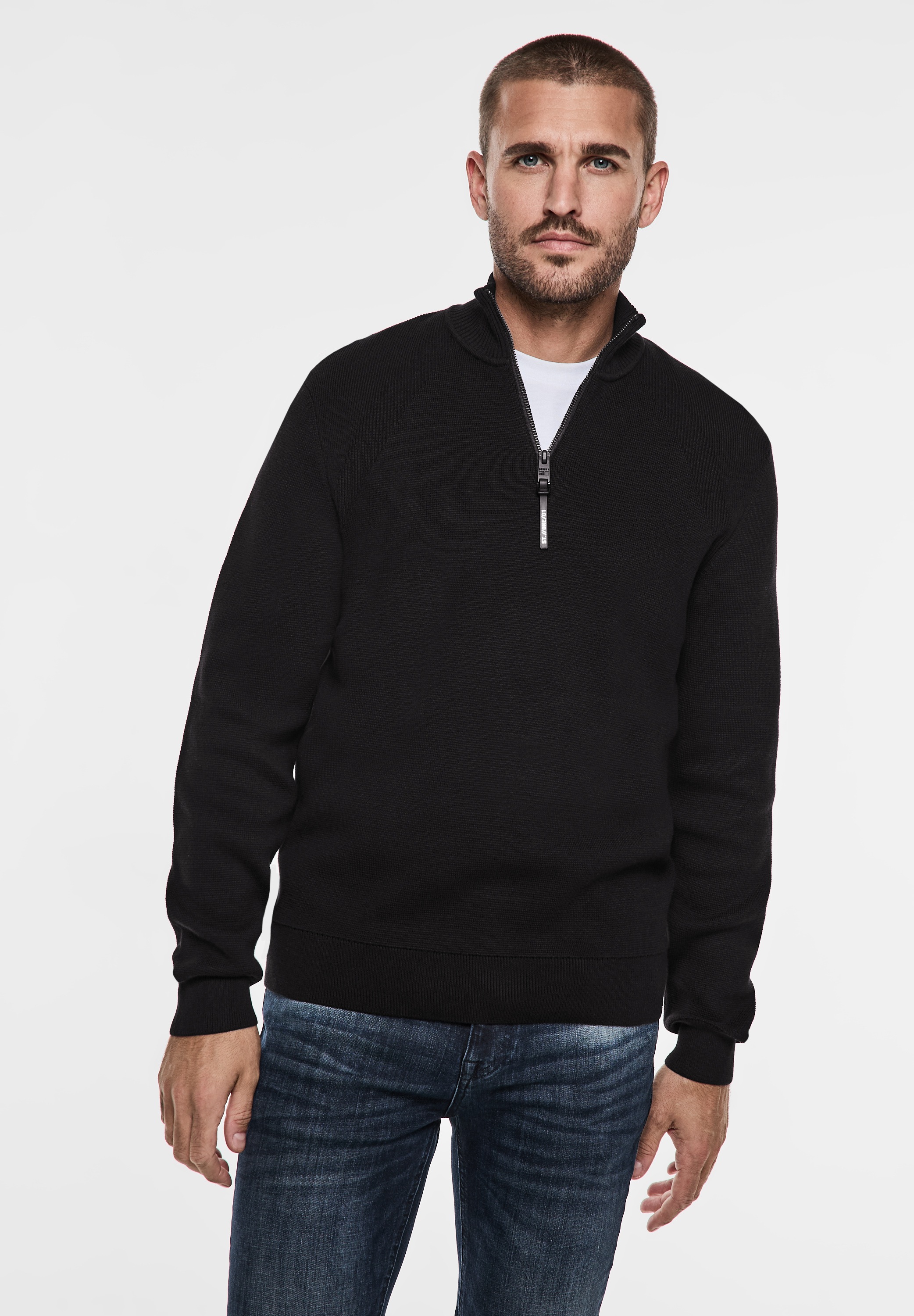 STREET ONE MEN Stehkragenpullover, aus reiner Baumwolle