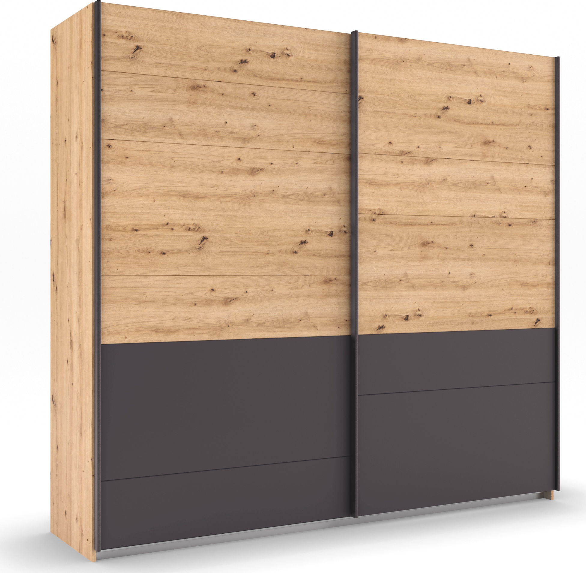 rauch Schwebetürenschrank "Kleiderschrank Ankleide Garderobe Schlafzimmerschrank BILBAO-EXTRA" Breiten 181/226/271 cm, Höhe 210 cm, in moderner Absetzung mit Griffleisten in Graumetallic MADE IN GERMANY