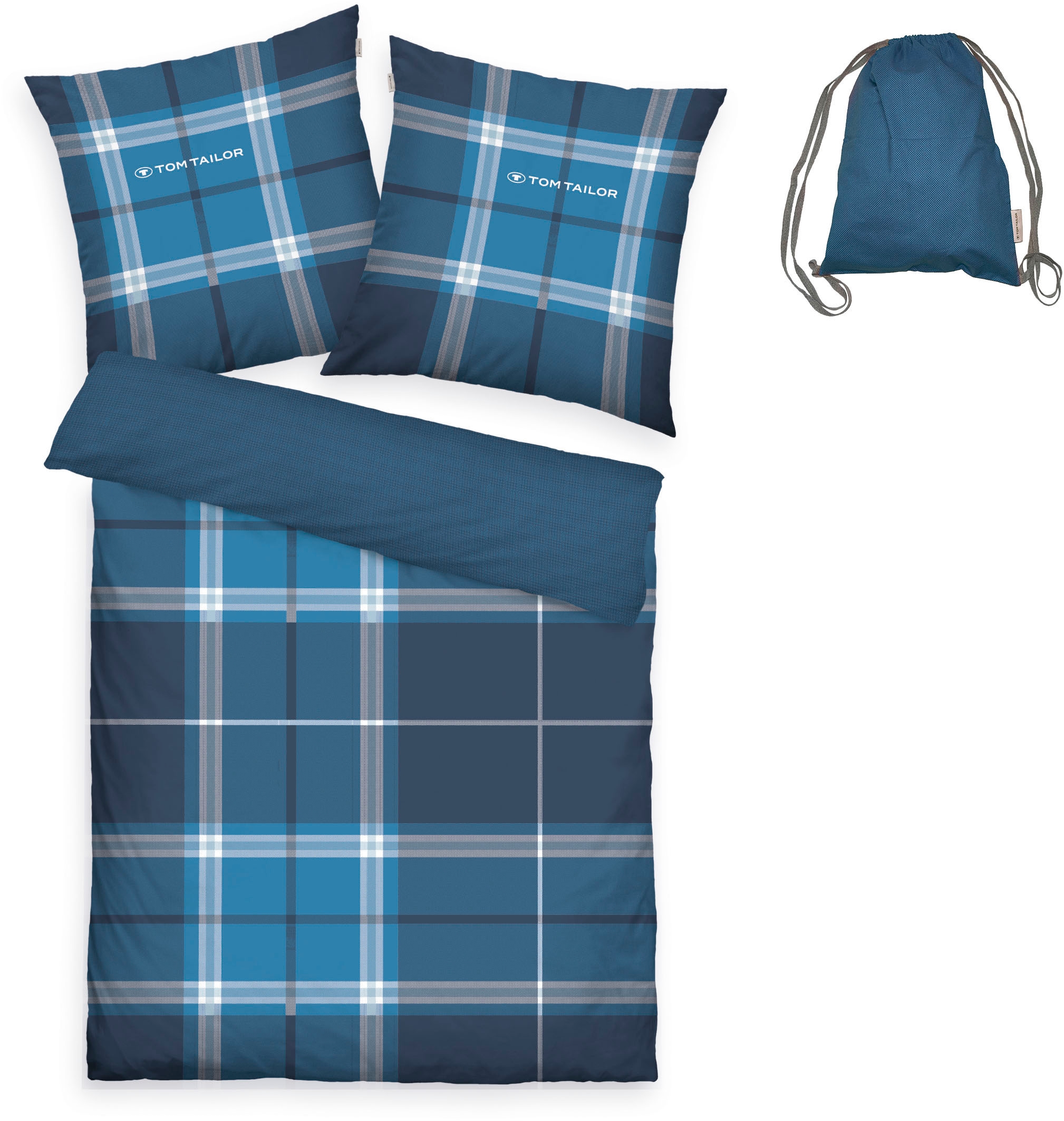 TOM TAILOR HOME Wendebettwäsche »Eric in Gr. 135x200 oder 155x220 cm«, mit Reißverschluss, mit GRATIS-Zugabe: Sportbeutel aus 100% Baumwolle
