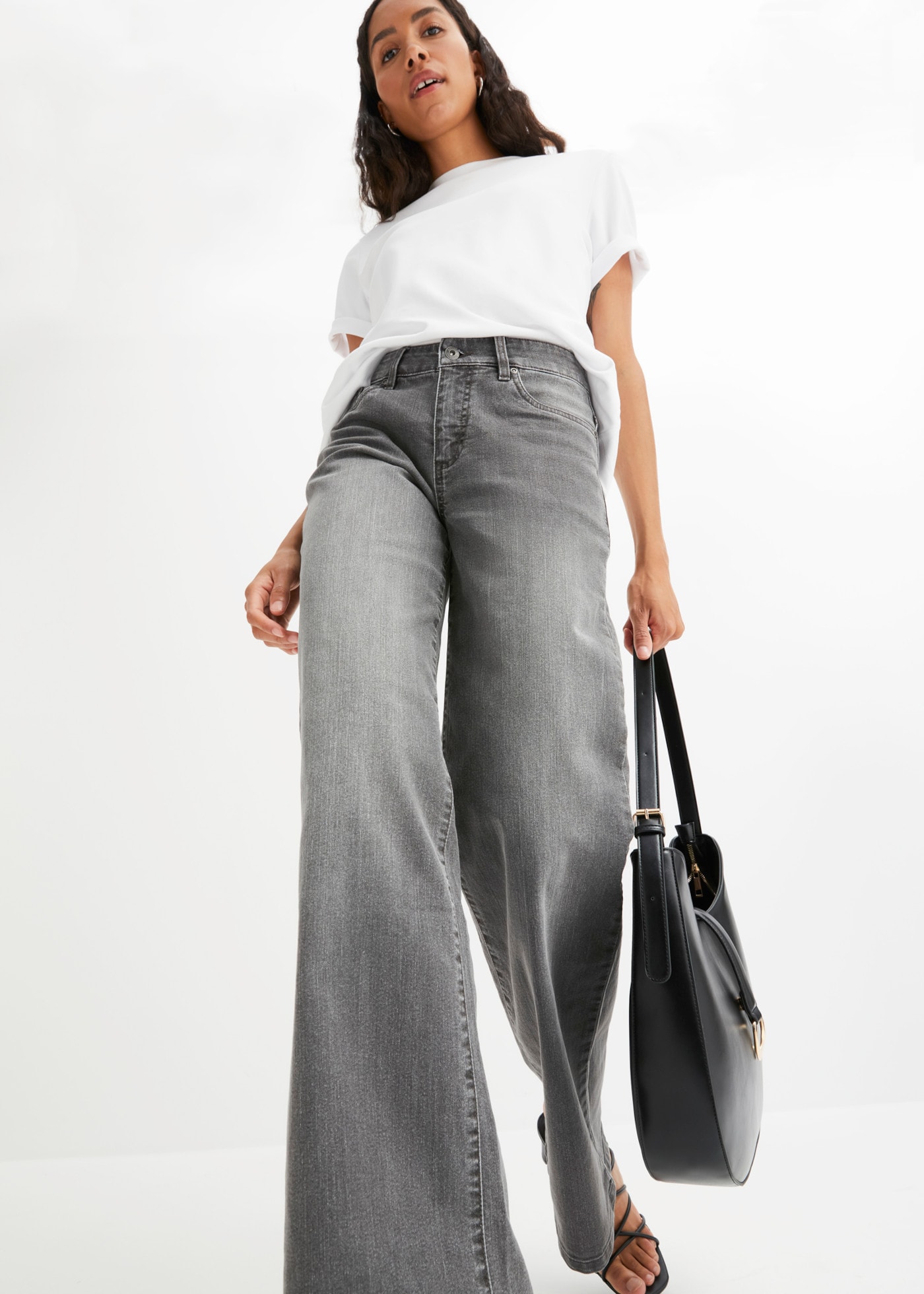 bonprix Weite Jeans Loose Fit, 5-Pocket-Style, Wide-Leg Jeans, Mid Waist