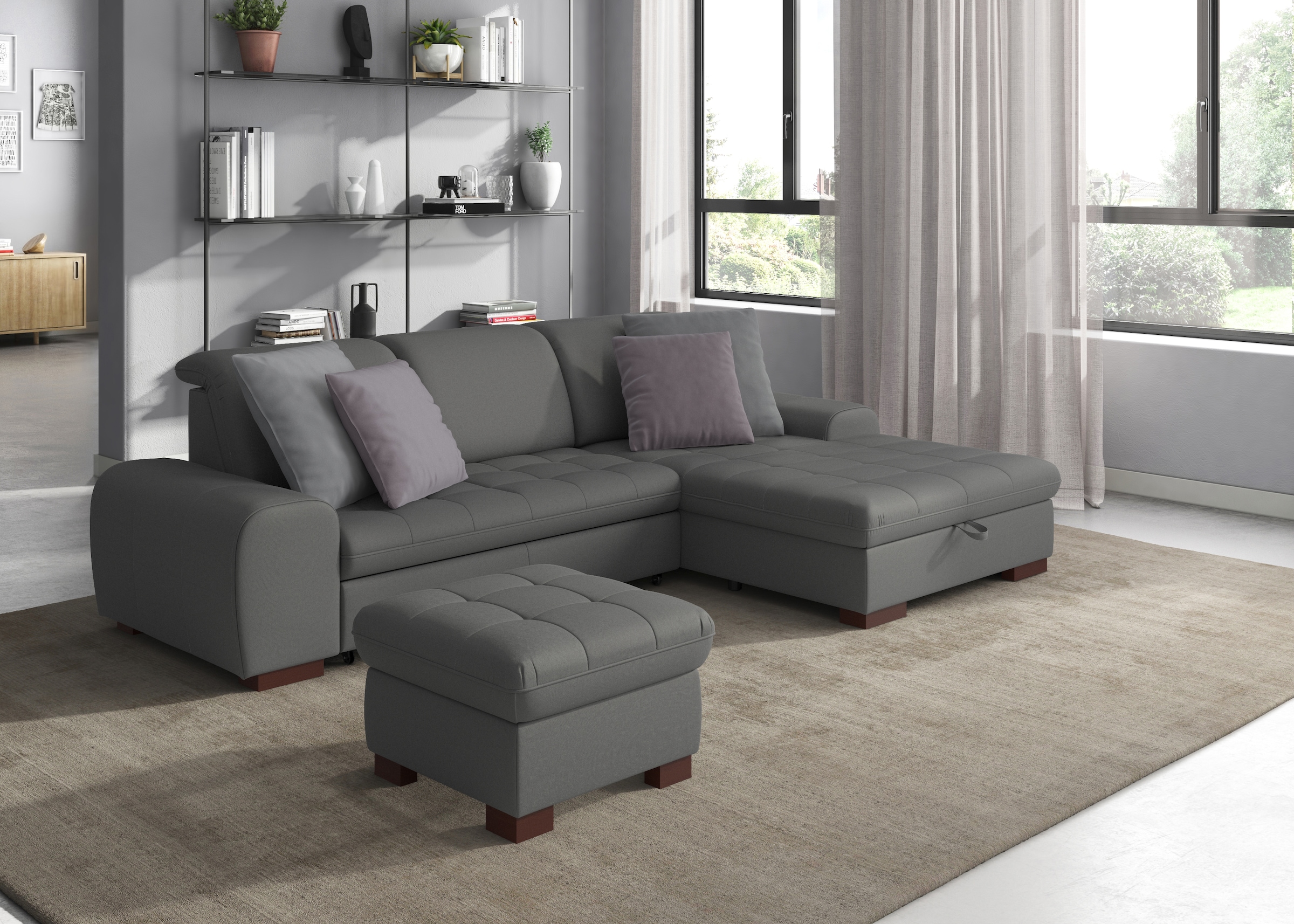 Ecksofa SIT & MORE "Luxor L-Form", grau (steel), B:275cm H:82cm T:173cm, Luxus-Microfaser ALTARA NUBUCK (100% Polyester);Soft clean (98% Polyester, 2% Polyamid);Struktur fein (100% Polyester), Sofas, Ecksofa, wahlweise mit Bettfunktion, Bettkasten und Kop 7