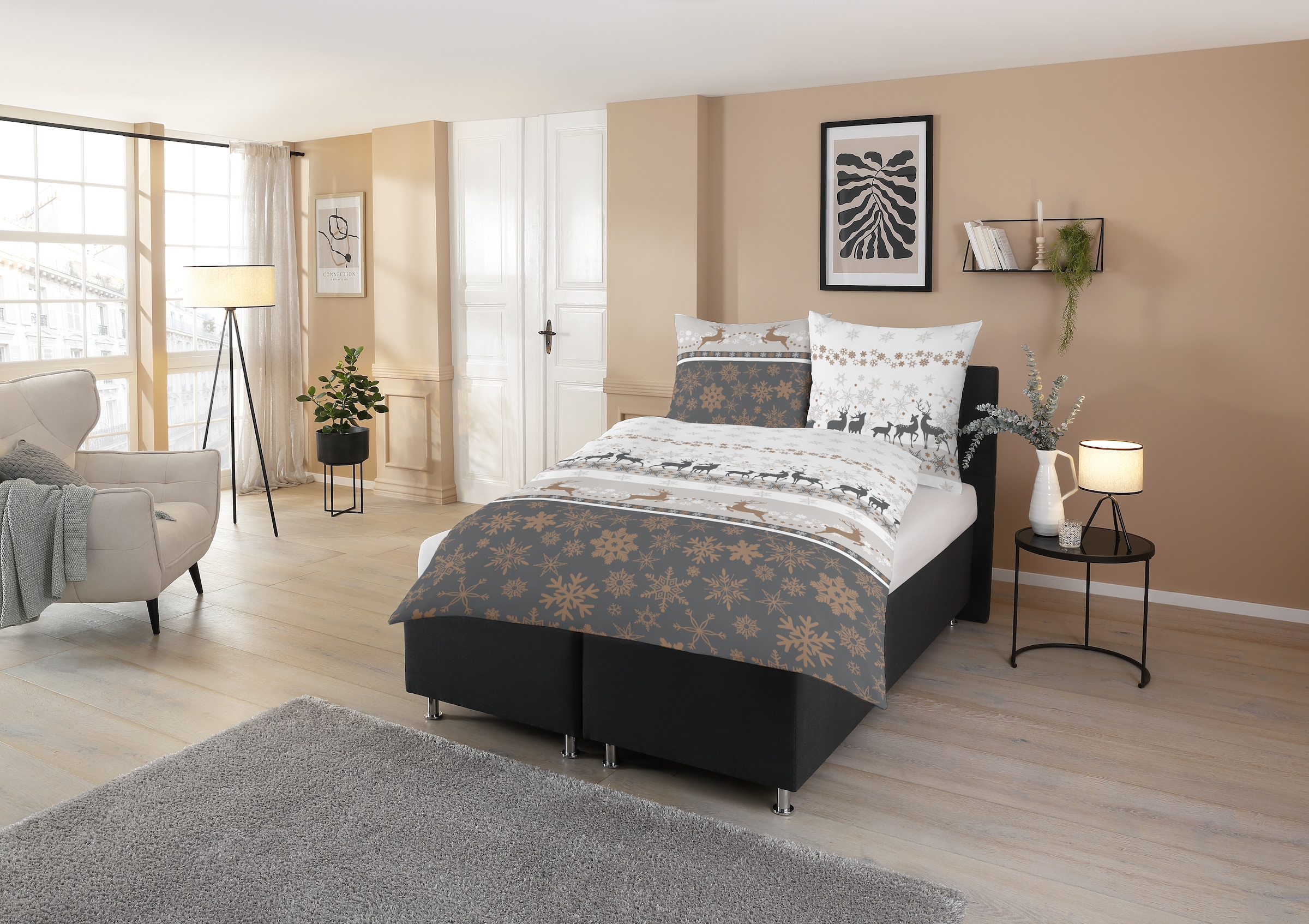 CASATEX Bettwäsche "Winterworld" 2 Stk. Hirschmotive, Schneekristalle, kusc günstig online kaufen