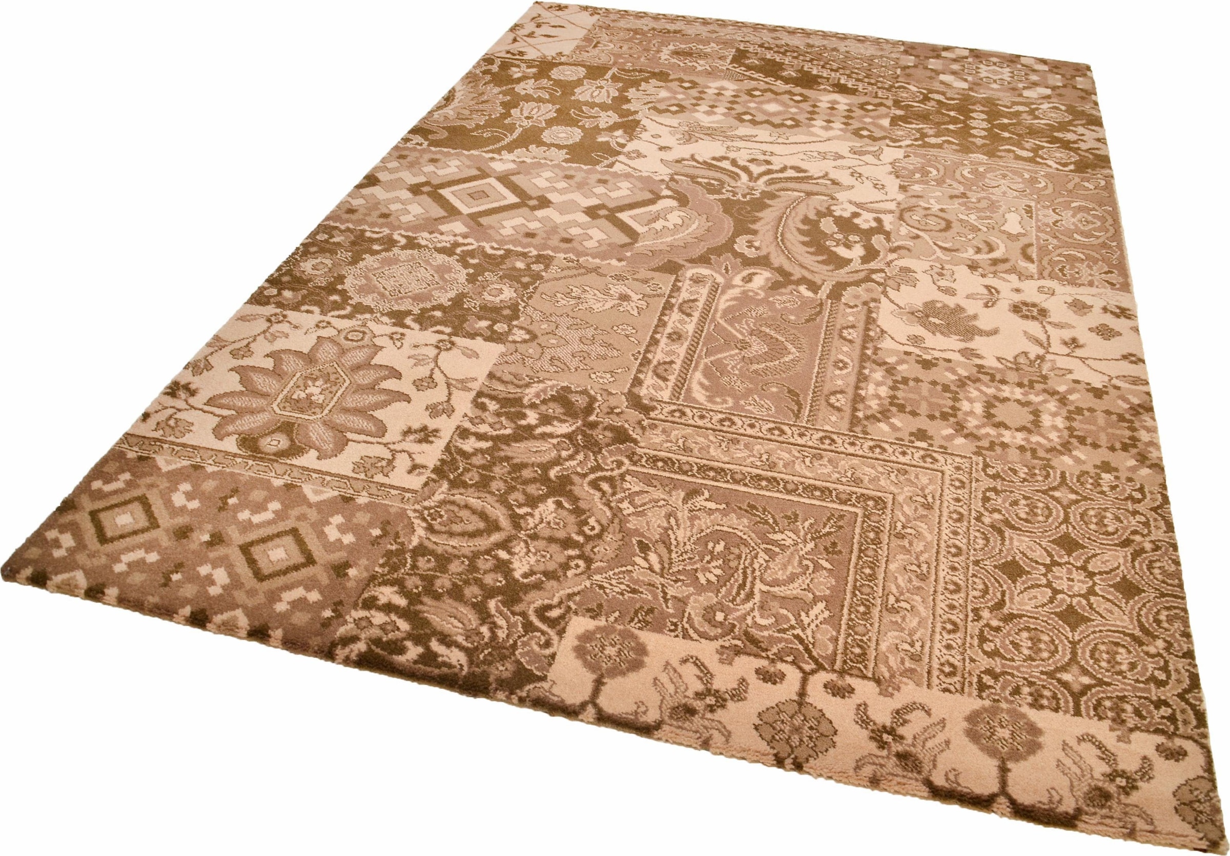 THEKO Teppich "Timeless 3" rechteckig 12 mm Höhe Kurzflor, florales Patchwork Design, 80% Schurwolle, Wohnzimmer