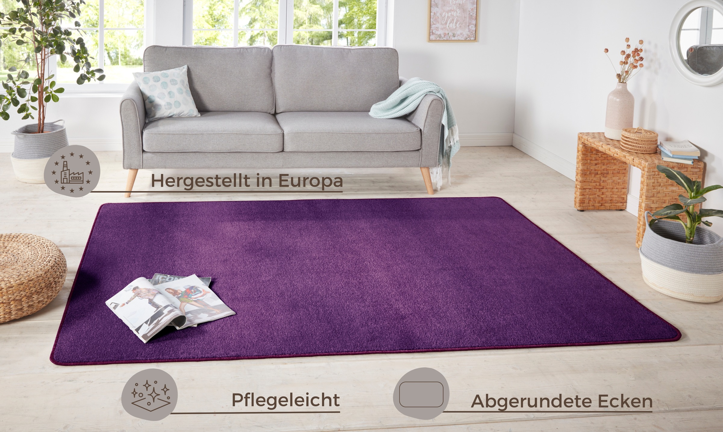 Teppich HANSE HOME "Shashi" Gr. 2, lila, B:80cm H:8,5mm L:150cm, Kunstfaser, Teppiche, Teppich, Kurzflor, Unifarben, Läufer, weich, Esszimmer, Kinderzimmer, Flur 2