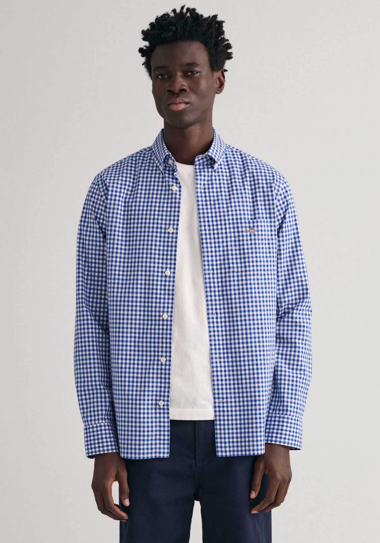 Gant Langarmhemd "REG POPLIN GINGHAM SHIRT", mit Logostickerei auf der Brust