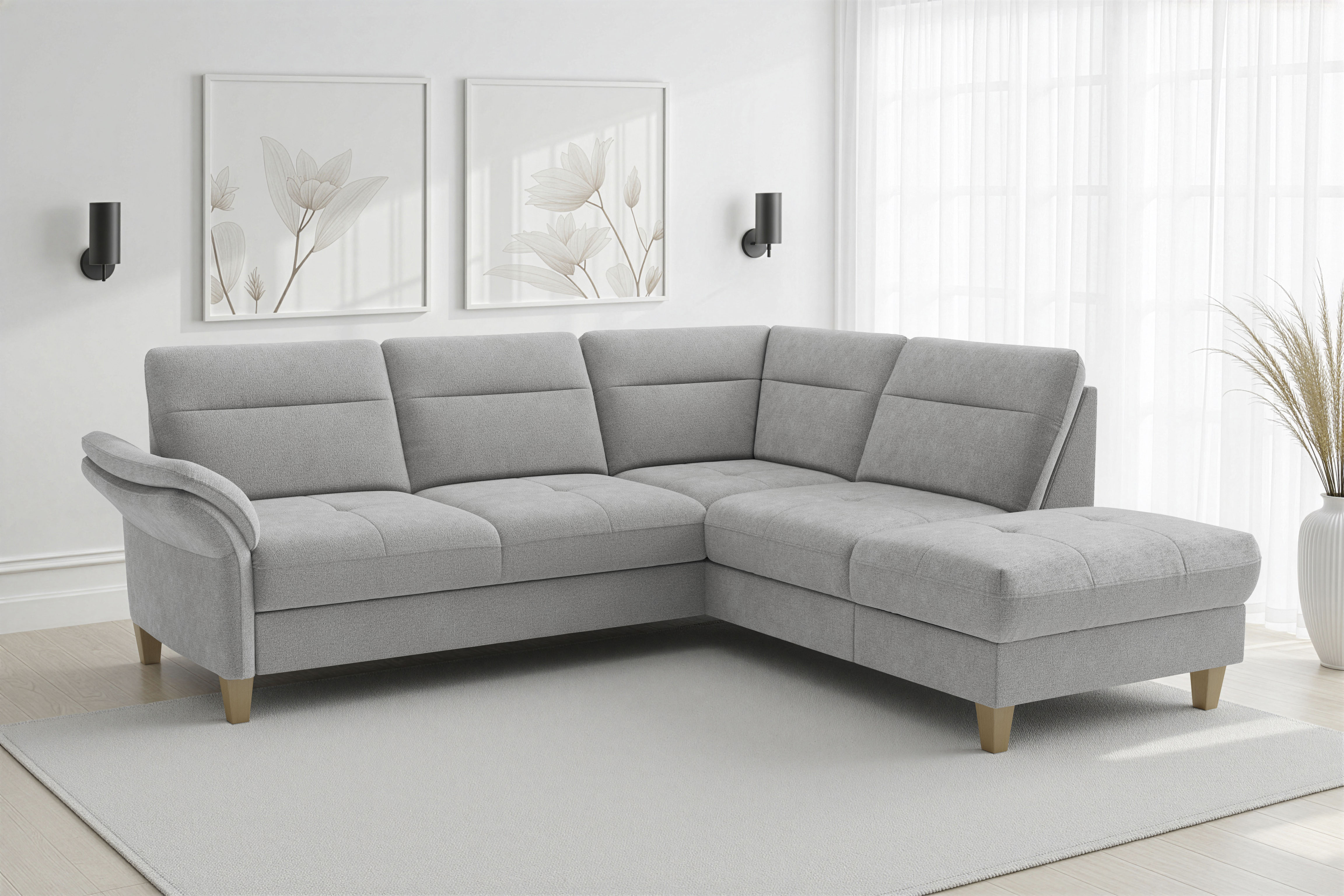 sit&more "Pamela L-Form, B: 218 cm, optional Schlaffunktion & Bettkasten" wahlweise mit Armteilverstellung, Sofa mit Federkern, Sitzhöhe: 48 cm