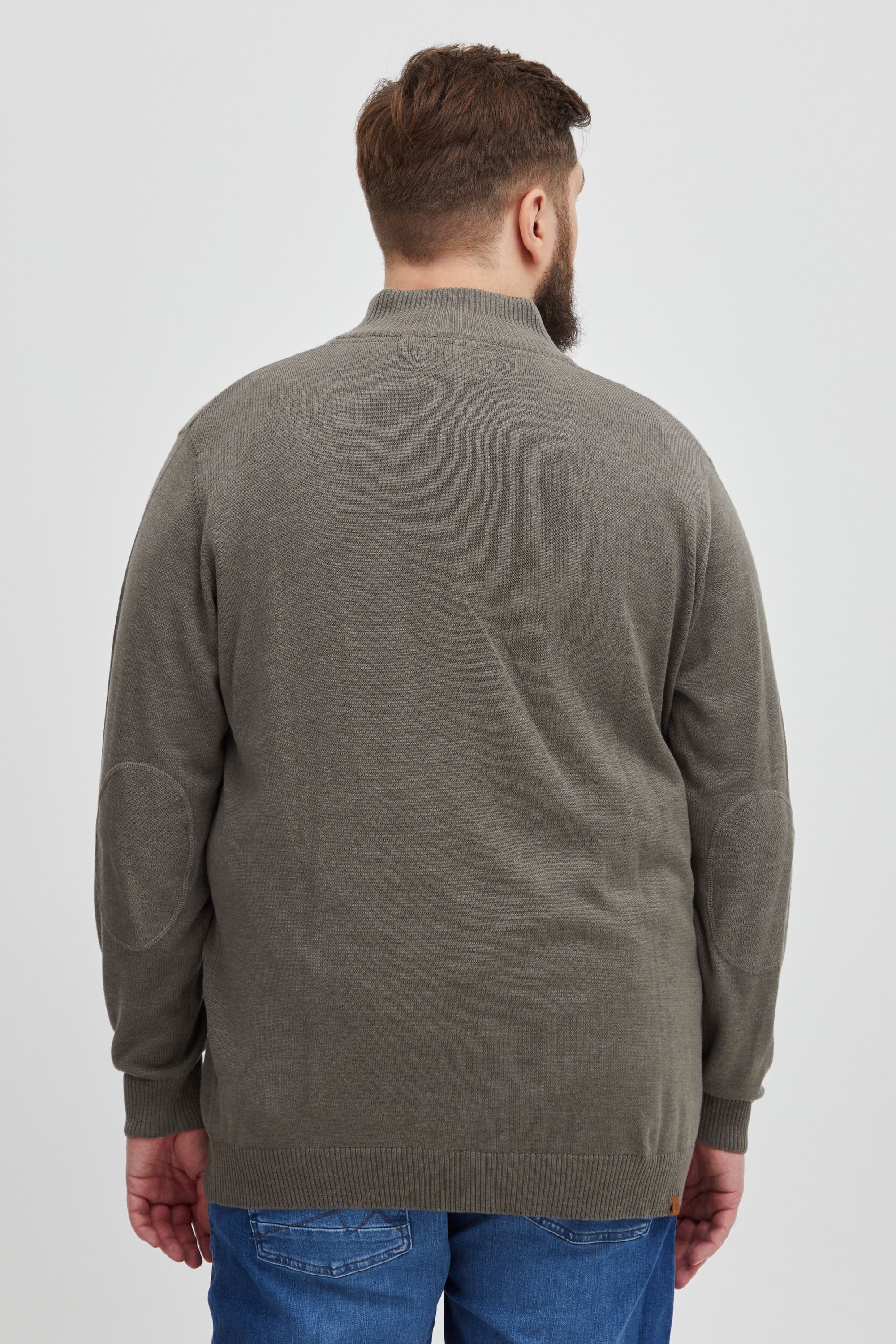Strickpullover BLEND "BHRobin Big & Tall", Herren, Gr. 6XL, zink mix, Feinstrick, 50% Baumwolle, 50% Polyacryl, unifarben, regular fit normal, ohne Ausschnitt, eingesetzt, Pullover Strickpullover, Strickpullover mit Leder-Patch in großen Größen 6